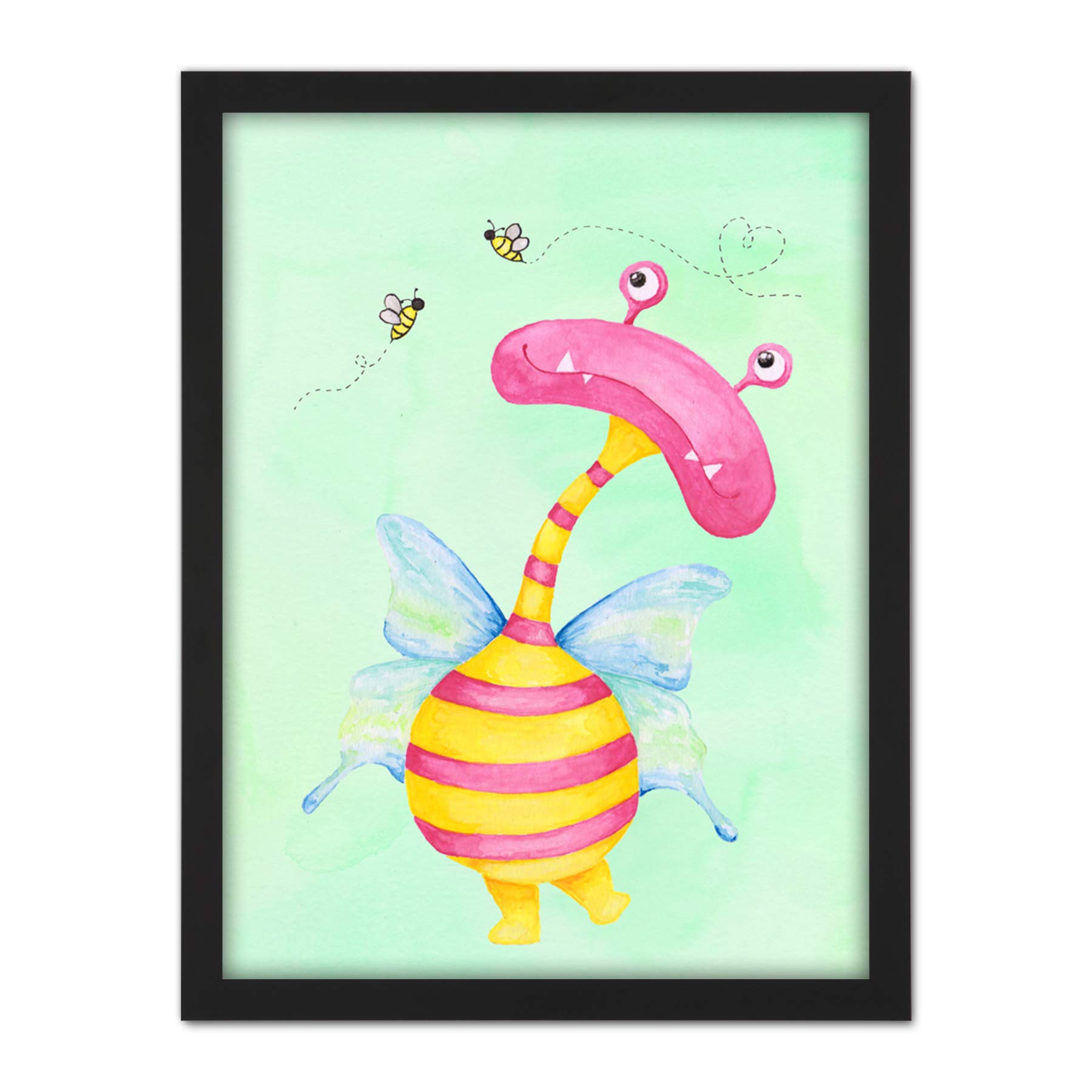 Wee Blue Coo Wee Wild Monsters Ophelia Bees Kids Artwork Framed Wall Art Print 18X24 Inch