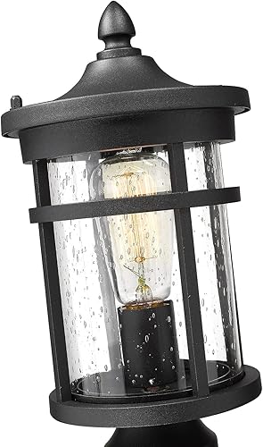 Miniatura 2 de Lámpara de poste para exteriores, 9 pulgadas de diámetro, farol exterior grande y moderno con acabado negro y vidrio sembrado, iluminación de poste