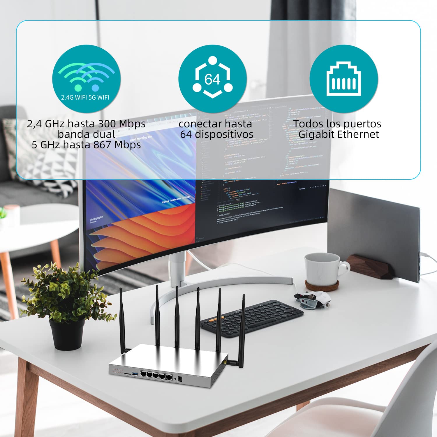 Industrial Metal 4G LTE Wi-Fi 6 Router - Dual-Band Gigabit, 6×5dBi Removable Antennas, Dual SIM - for Remote Sites/IoT/Mobile Offices (Enterprise/Field Use) (4G dual-band Gigabit)