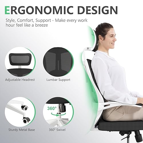 Vista 4 de Silla de oficina de escritorio, ergonómicas y cómodas, silla de juegos de respaldo alto con ruedas, silla de computadora de malla para el hogar