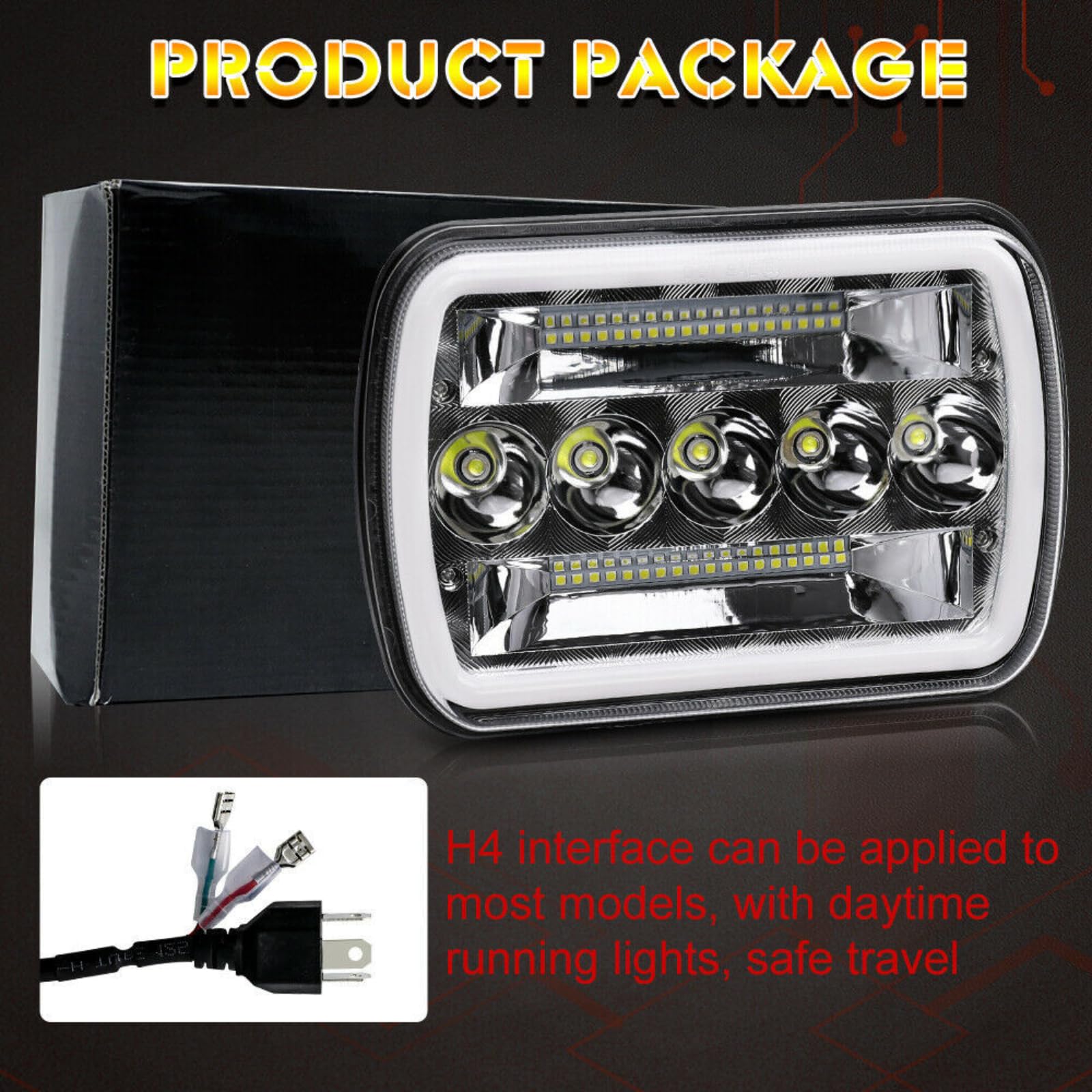 Fari LED Da 5x7 Pollici, 45 W 4500 Lm Con Luci Di Marcia Diurna Angel Eye Bicolore, Fascio Sigillato Hi/Lo, Spia Arancione, Fari Con Presa H4 Per Veicoli Fuoristrada, Camion, 2 Pezzi