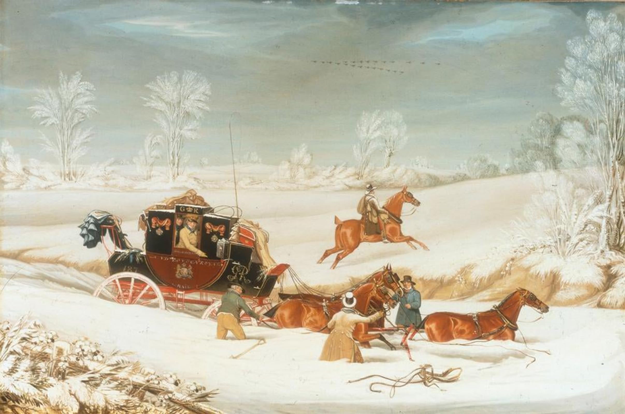 SERENDIPITP Vintage Picture Print on Canvas Wall Art Poster the Mail in a Drift of Snow by Pollard Artwork Print Poster for Wall Decor 60x90cm
