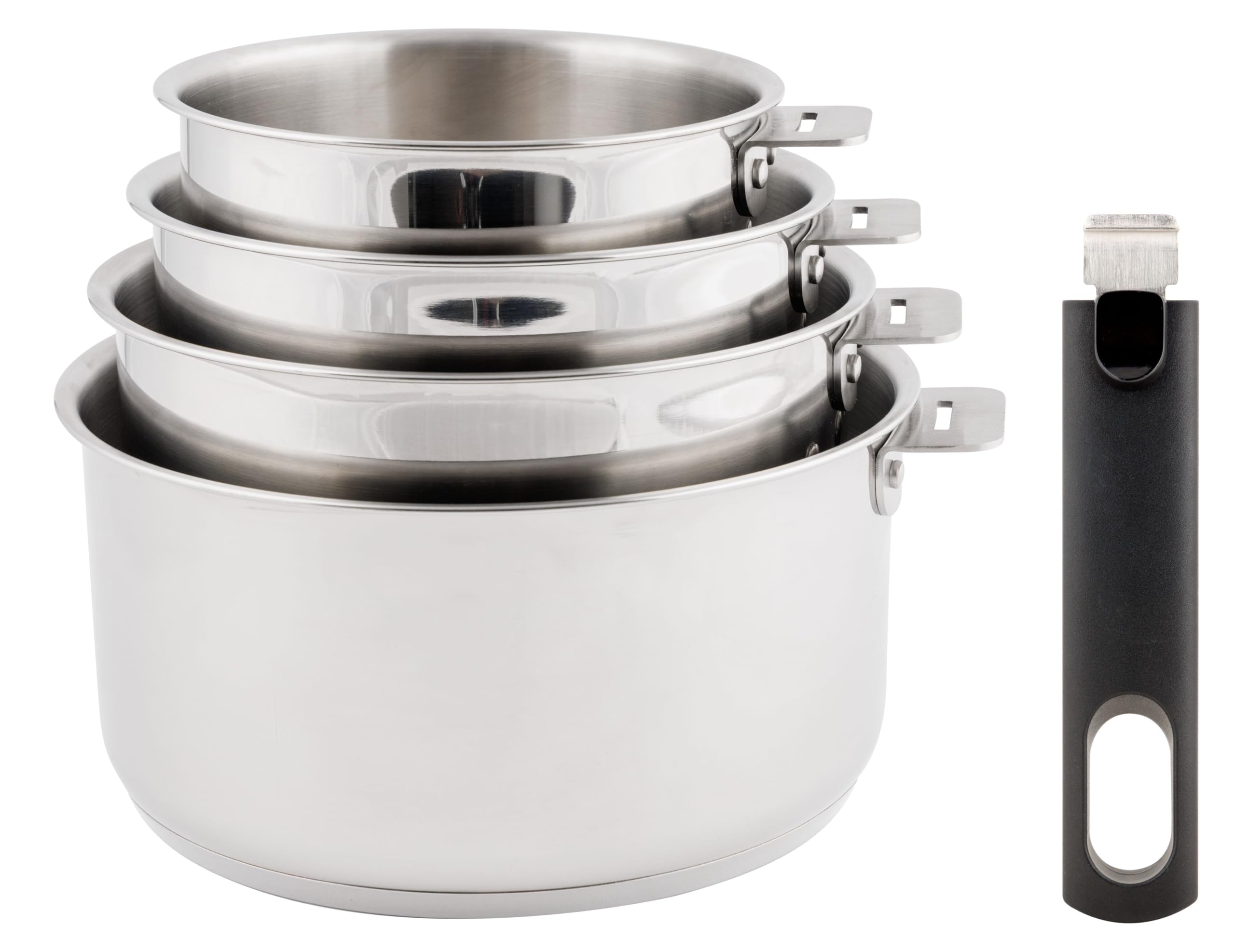 Cosy& Trendy Set di pentole in acciaio inox, manico rimovibile, 5 pezzi, senza PFAS, adatto a tutti i piani cottura, inclusa l'induzione