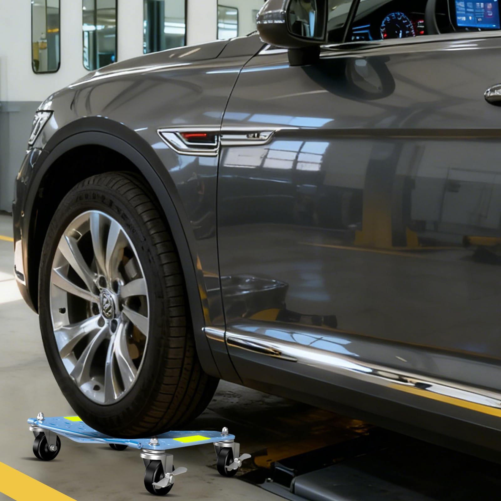 LARBANKE Juego de 4,2722 kg de carrito de estaca para neumáticos con cinta reflectante, carro de vehículo resistente con ruedas y asa bloqueables, para movimiento de automóviles, reparación de