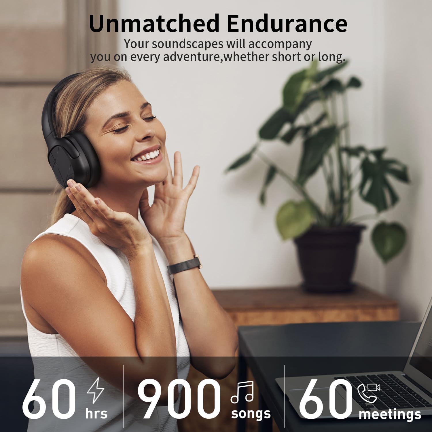 Active Noise Cancelling Headphones, Wireless Over-Ear Bluetooth, HiFi deep bass, Foldable Headphones, Transparent Mode, 50H Long ANC Playtime, Durable Headset for Traveling/Gym Use/Home (Black)