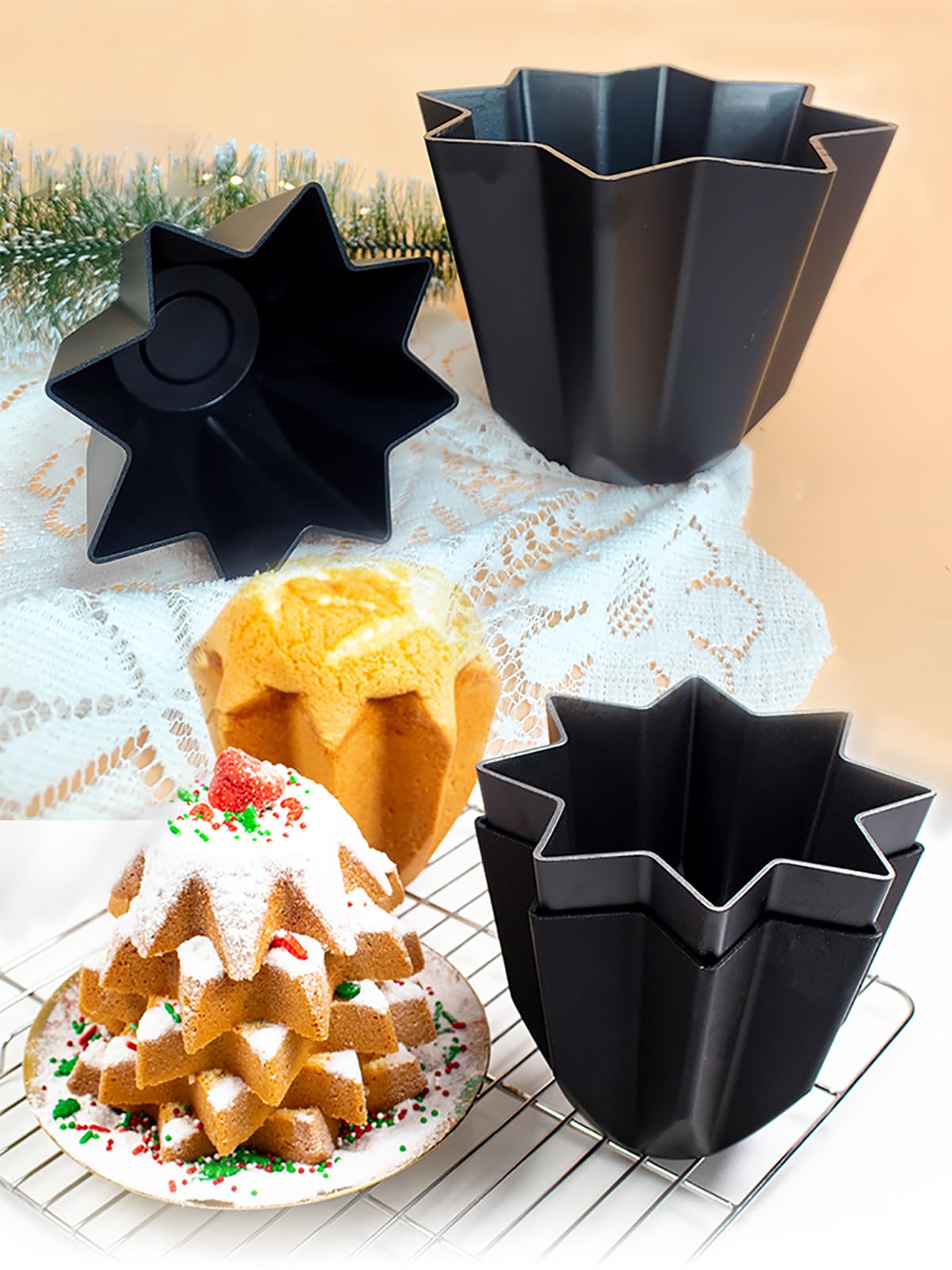 Nieprzywierająca ośmiokątna forma do ciasta, 2-pak małych muffinek do pieczenia do samodzielnego wykonania choinki w kształcie wulkanu sake
