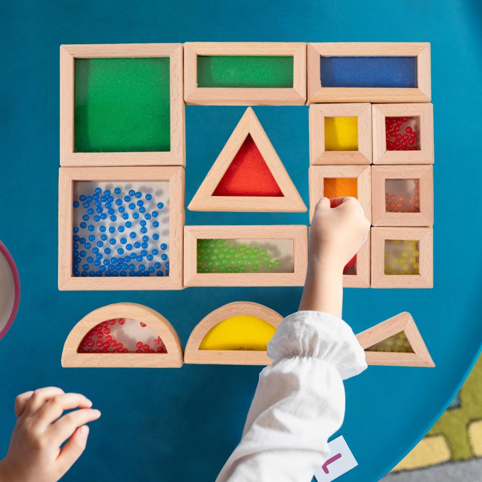 Qianly Blocchi Da Costruzione in Legno, Blocchi Geometrici, Set di Blocchi Impilabili per Lo Sviluppo Della Motricità Fine, Giocattoli Da Costruzione, 15 Pezzi, Taglia unica bambino