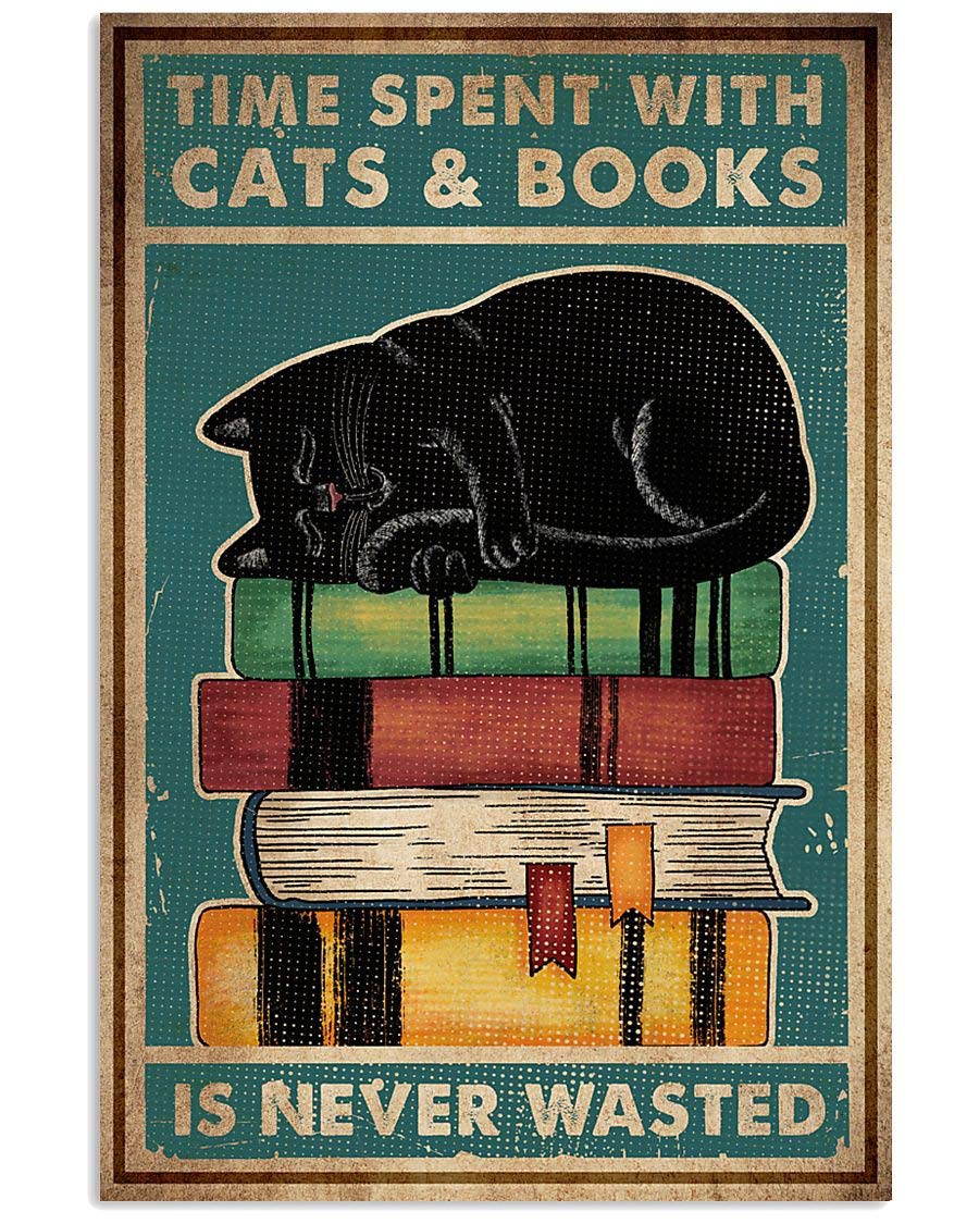LINQWkk Vintage metalen wandbord met katten en boeken, retro stijl, grappige kat, thuis, pub, bar, restaurant, café, bar, vintage wanddecoratie, 20,3 x 30,5 cm