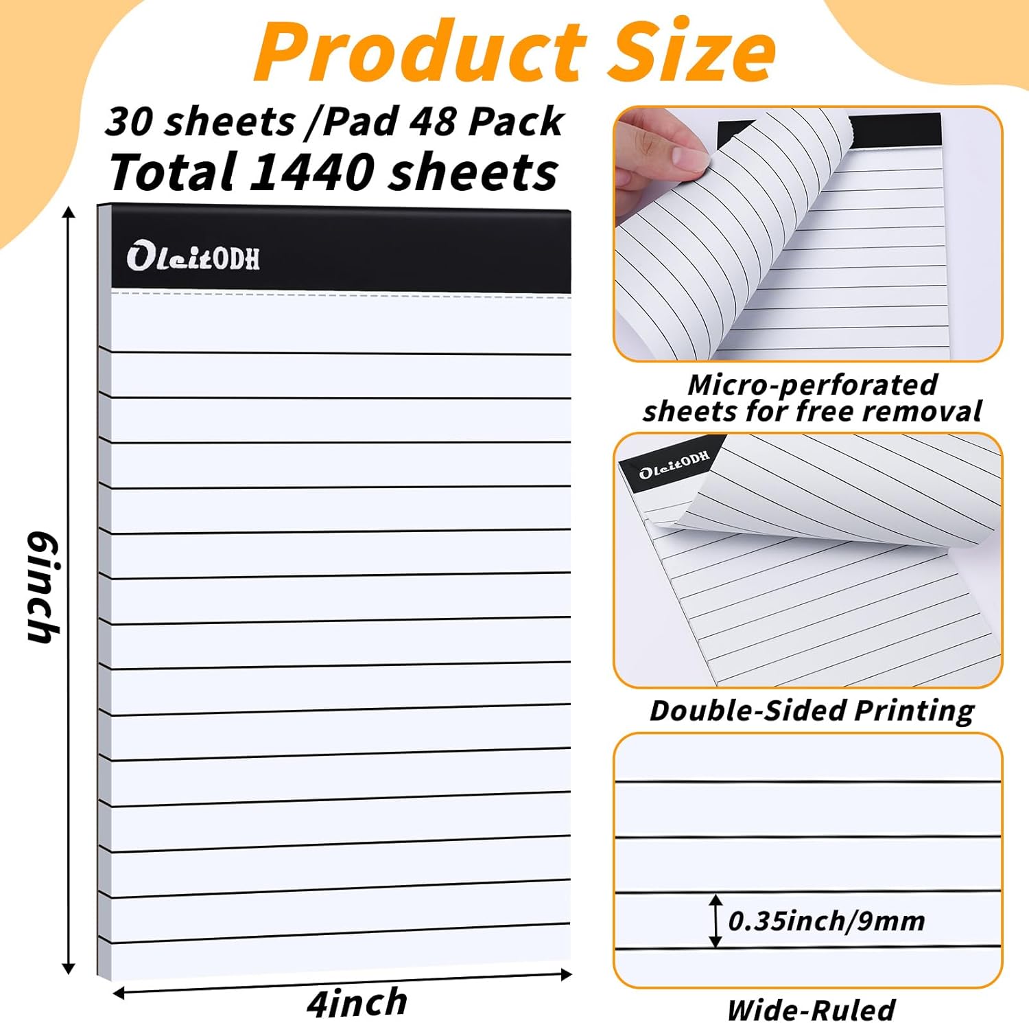 Oleitodh 4x6 Notepads – 48 Pack White Memo Pads Small Writing Pads with Perforated Lined Pages, Mini Note Pads 30 Sheets per Lined Note Pads 4x6, Pocket Notepads for Office School Home Supplies