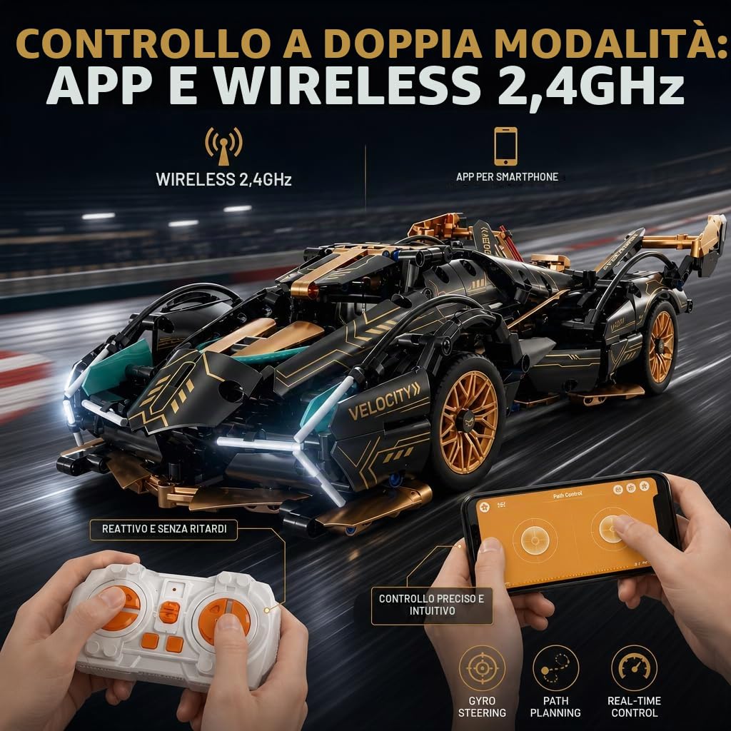 auto RC, auto telecomandata, 1:14 con LED Modello Kit | Auto RC: luci LED, funzioni motorizzate e doppio controllo; costruzione in famiglia, guida indoor, esposizione e regalo