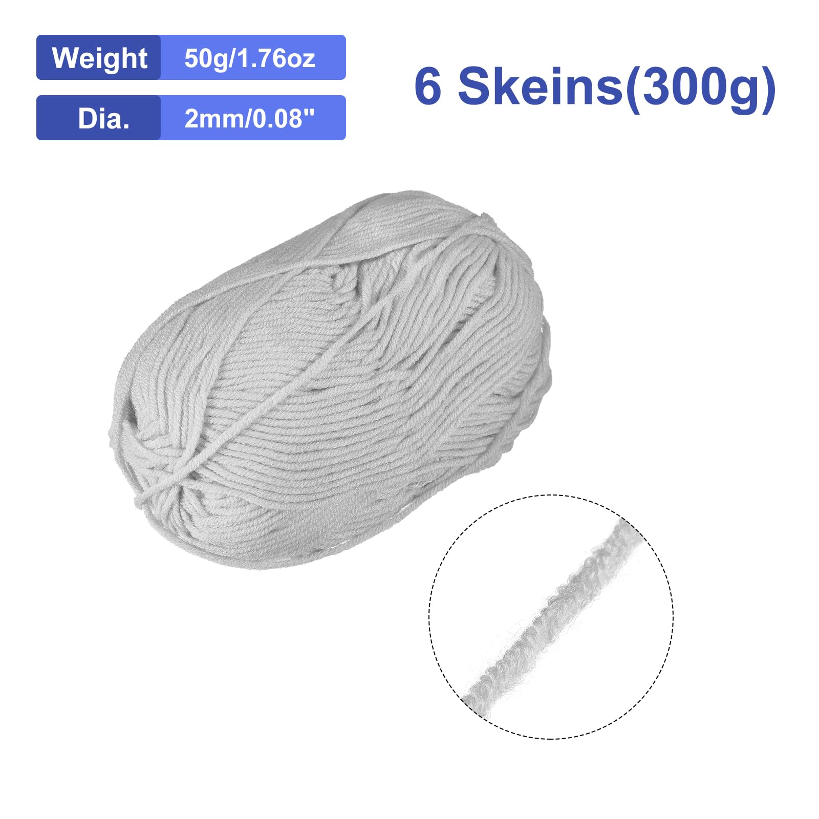uxcell Acrylic Yarn Skeins, 300g/10.58oz (6 Pack of 50g) Soft Crochet Yarns for Knitting and Crocheting Craft Project Grey - Image 2