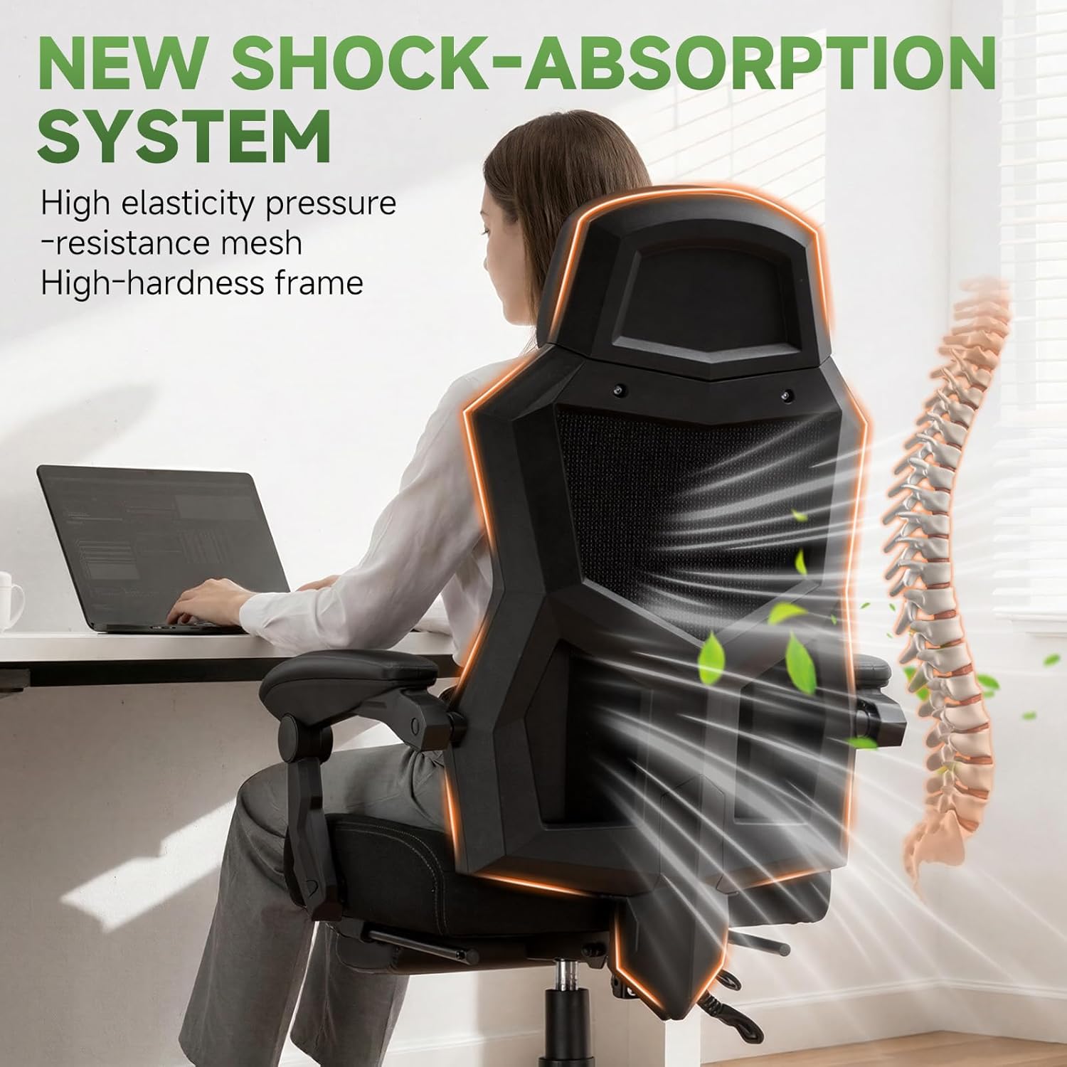 GTPLAYER Gaming Chair, Mesh Office Chairs with Footrest for Adults, Big and Tall Gamer Ergonomic Computer Chair with Height Adjustable (White)