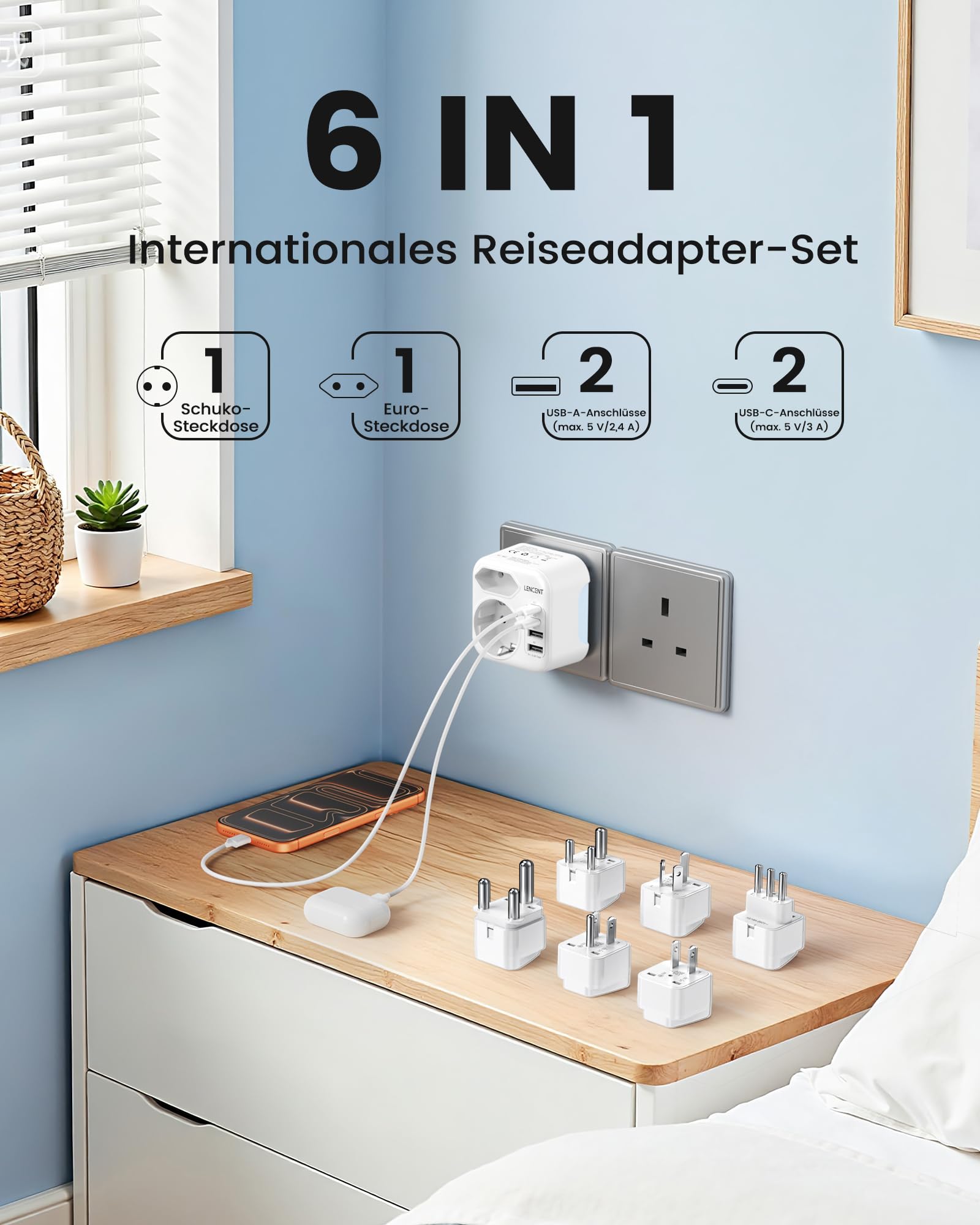 Reiseadapter Weltweit, Typ A/B/D/G/I/L/M Universal Reisestecker mit 2 USB C | Internationale steckdosenadapter für UK Irland USA Kanada Japan Südafrika Malediven Sri Lanka Tansania Sansibar Namibia