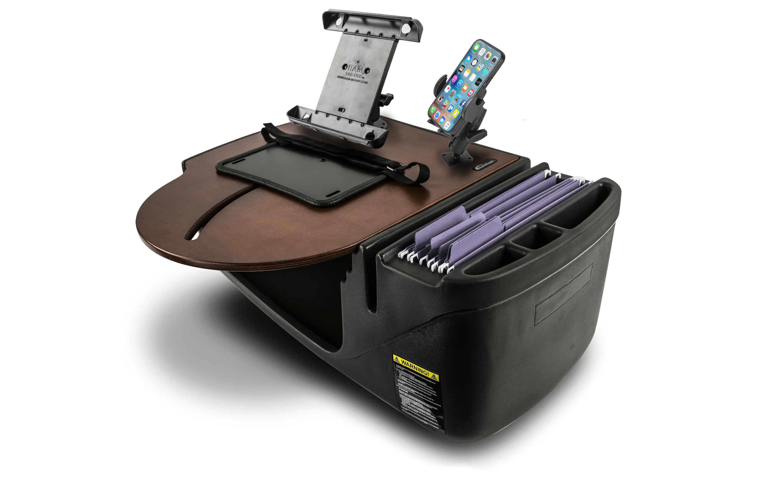 AutoExec AE-RMCD-PM-TAB-21M Roadmaster Car Desk for Your Vehicle Workstation and Mobile Office, Mahogany with Phone Mount and Tablet Mount