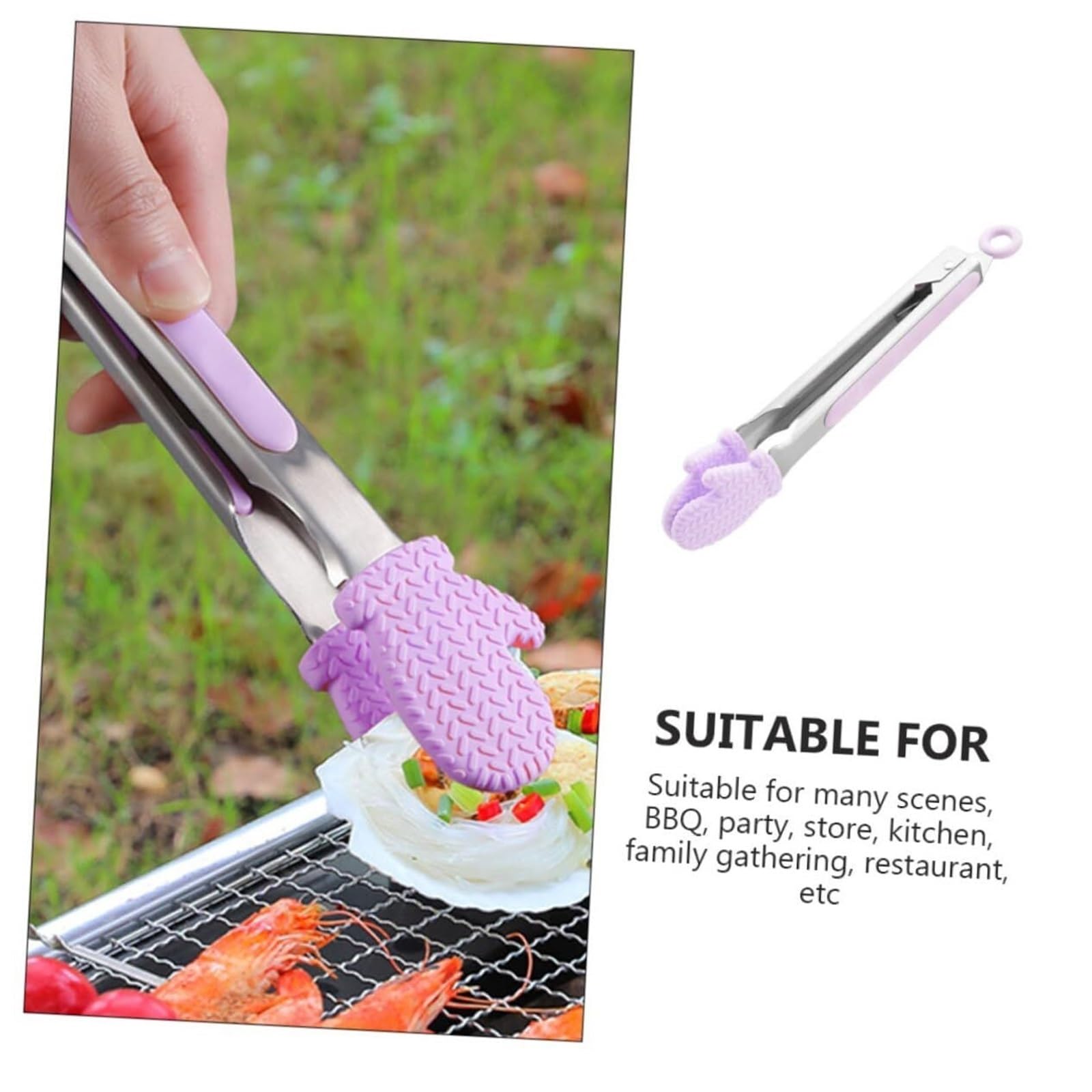 Szczypce Kuchenne Szczypce Do Grillowania Naczynia Z Silikonowymi Szczypcami Do Przerzucania Kiełbasy Łopatka Do Gotowania Szczypce Do Grilla(Purple,33cm)