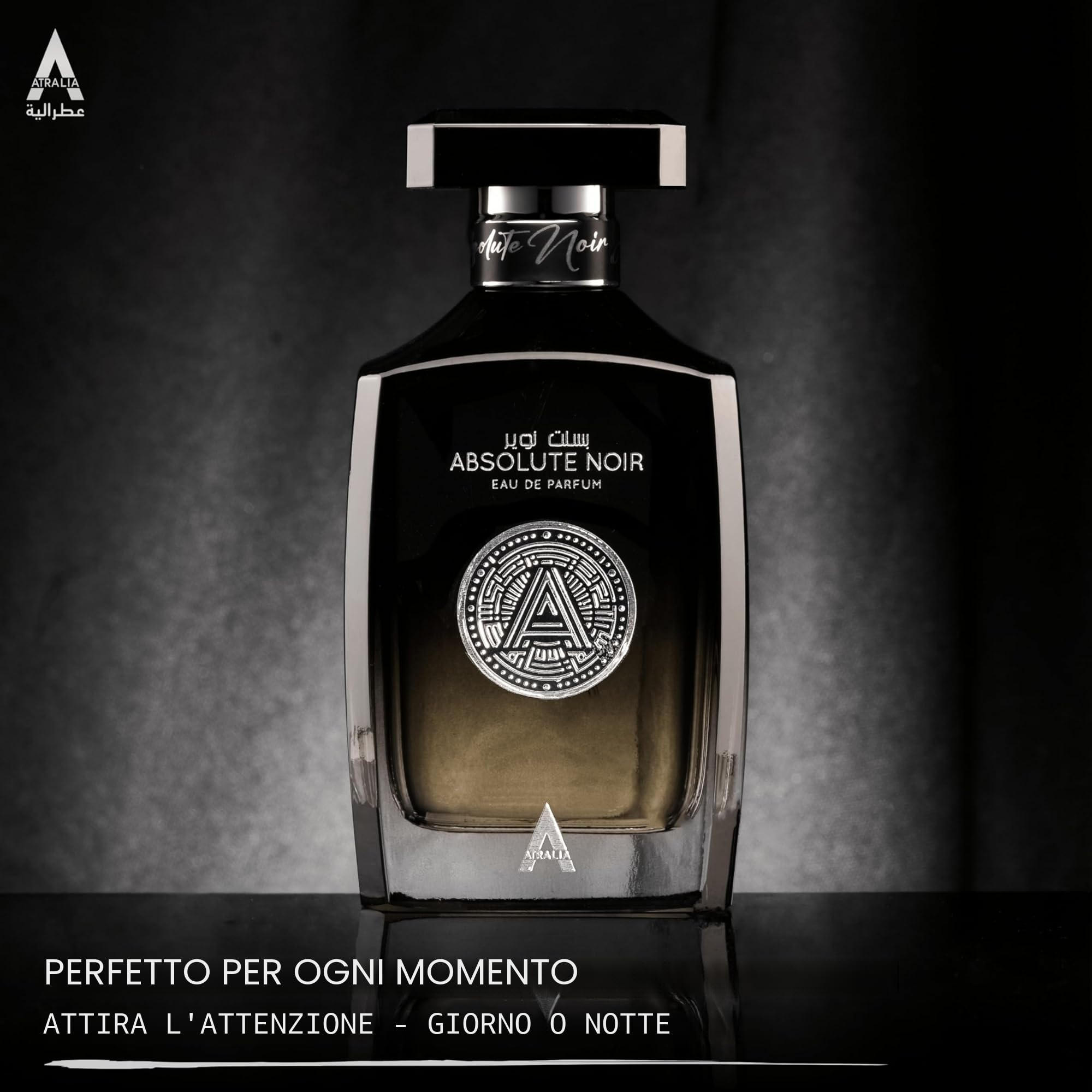 Atralia Absolute Noir Eau De Parfum Uomo 100 Ml 3.4 Oz - Fragranze Lussuose E Durature Con Note Di Fuori Di Bergamotto, Limone, Pompelmo E Pepe Rosa - La Migliore Alternativa Per Absolu Aventu