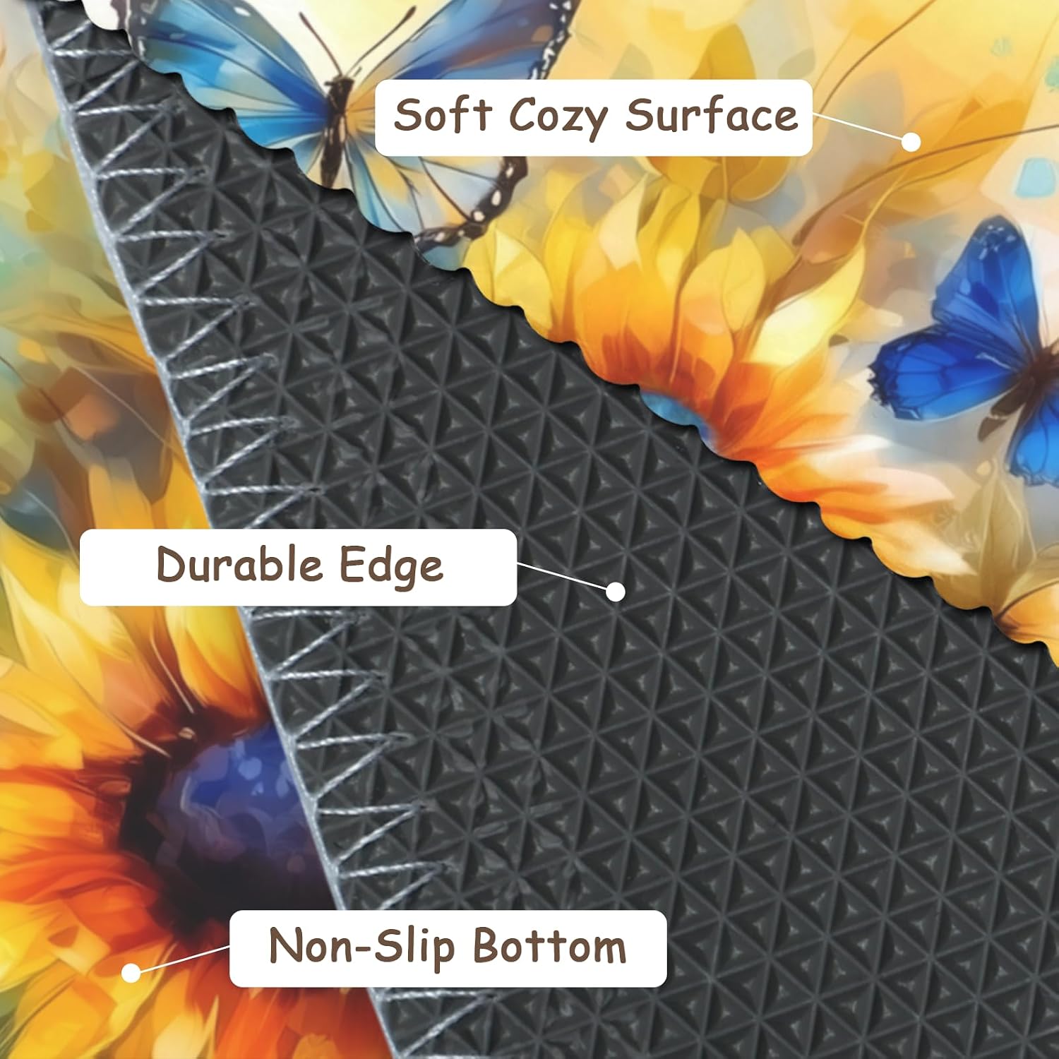 Sunflower Entry Rug Oil Painting Area Rug 24x35 Inches Flower Butterfly Non Slip Kitchen Mat Vintage Retro Low Pile Washable Doormat for Entrance Bathroom Kitchen Bedroom