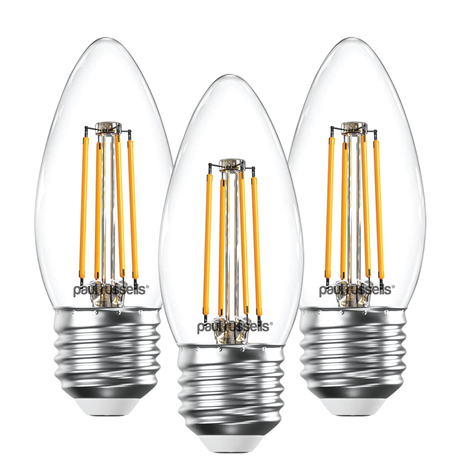 paul russells LED Filament Candle – Dimmable Edison Screw E27 Light Bulbs, 4.5Watt 470Lumens C35 LED Bulbs, 40w Equivalent, 2700K Warm White Dimmer ES Energy Saving Chandelier Lamps, 3 Pack