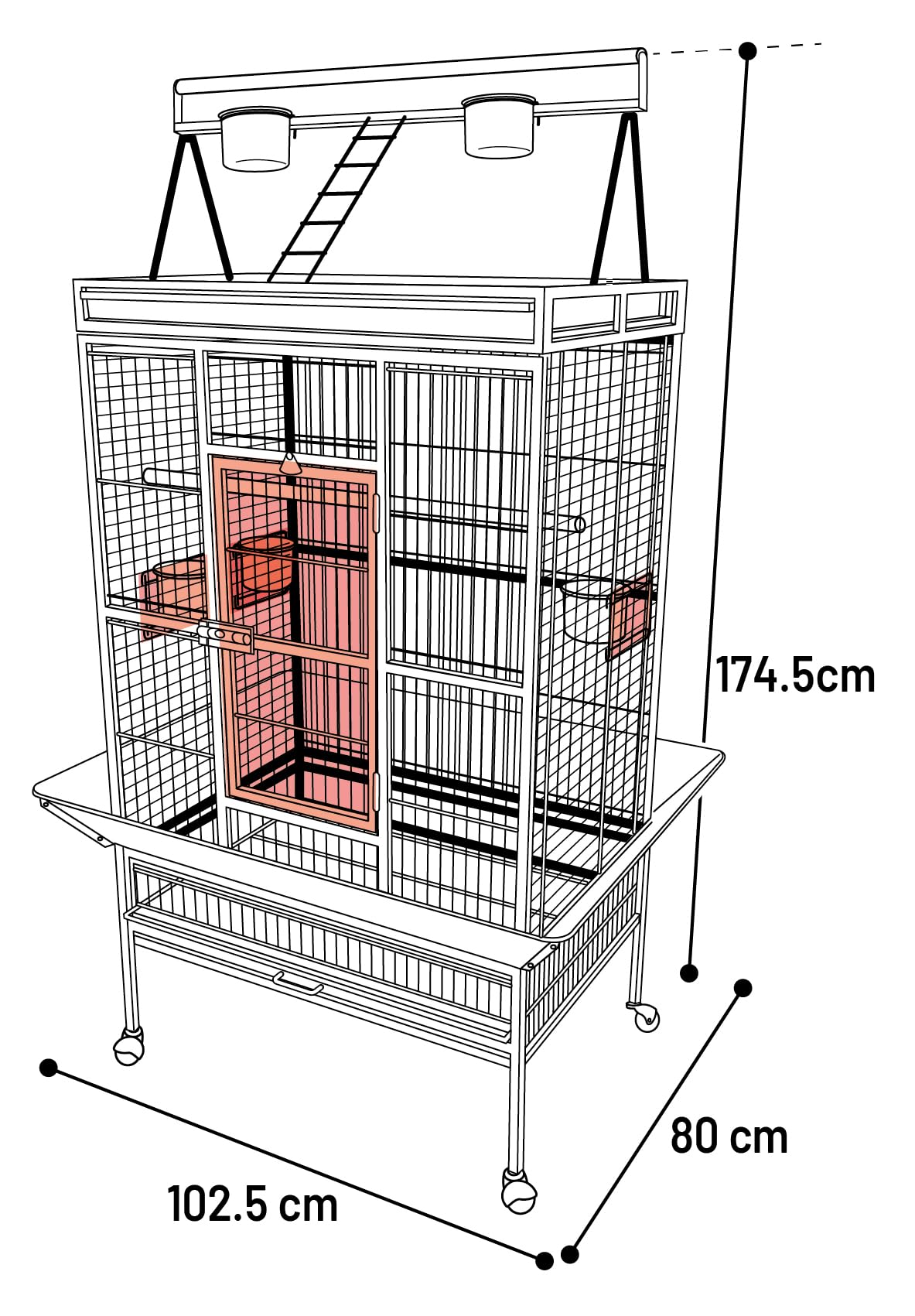 Flamingo Cage pour Perroquets Parko Anthracite – 102,5x80x174,5 cm – avec Perchoirs et Mangeoires