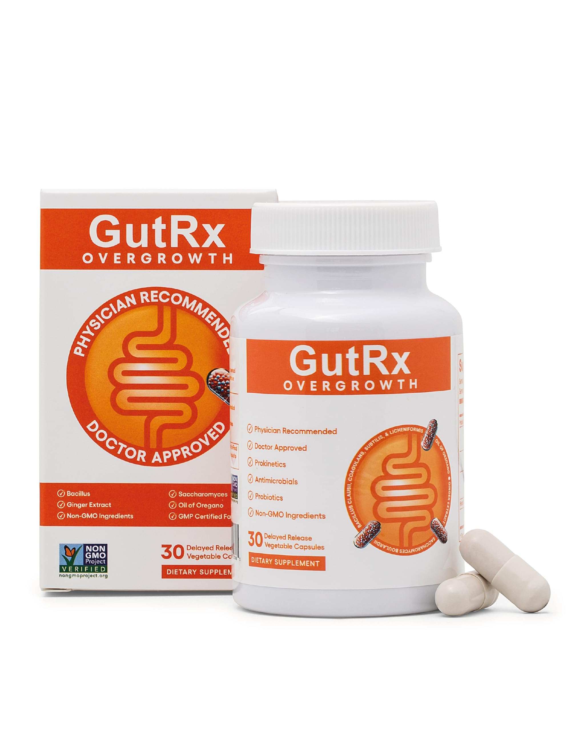 Overgrowth Probiotics for Women and Men with Saccharomyces Boulardii, Lactobacillus Reuteri & Bifidobacterium for Supporting Gut Health & Digestive Health, Gluten Free, 30 Capsules