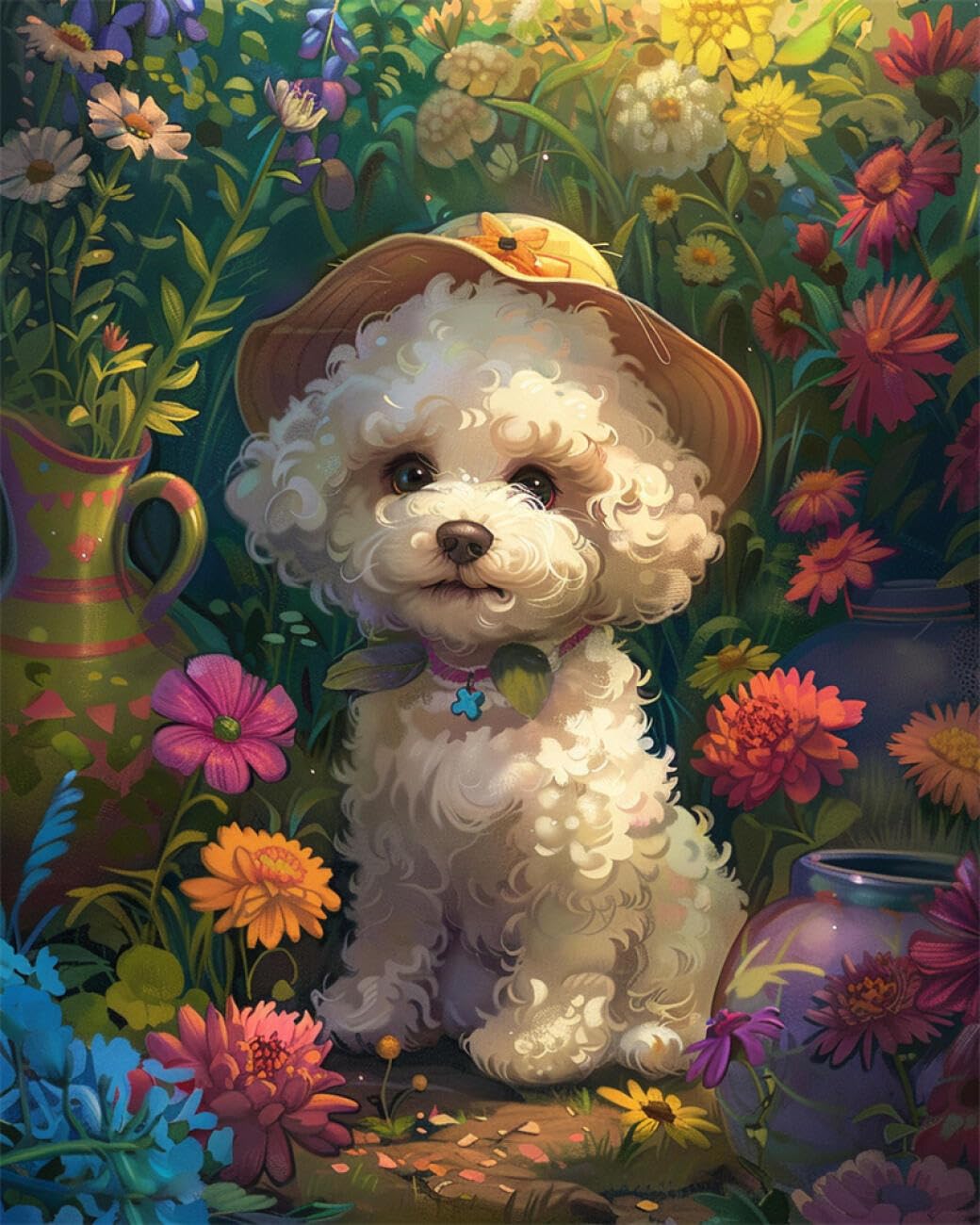 AYAOYANGGO Animal DIY Beading Embroidery Kit Dogs and Flowers Bead Embroidery Kit for Adults Needlepoint Tapestry Set Beaded Stitching 40x50cm