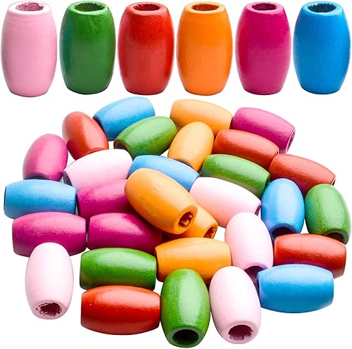 Vista 9 de Cuentas de madera de agujero grande, 30 cuentas de madera marrón oscuro, cuentas espaciadoras sueltas, cuentas de tubo ovalado para hacer collares