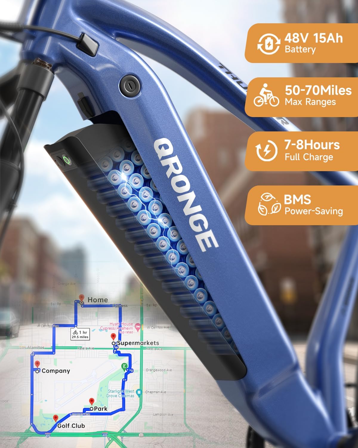 QRONGE Electric Bike for Adults 1800W Peak, 26" Fat Tire Ebike, Adult Electric Bicycles, 28MPH(PAS Mode) Electric Mountain E Bike, Up to 70 Miles, 7 Speed, Rear Rack, Fenders