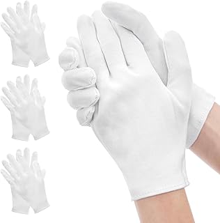 Bewudy 4 pares de luvas brancas de algodão, luvas de algodão macio, luvas de tecido elástico, luvas de algodão, luvas brancas, resistentes a protetores para o trabalho diário, cuidado