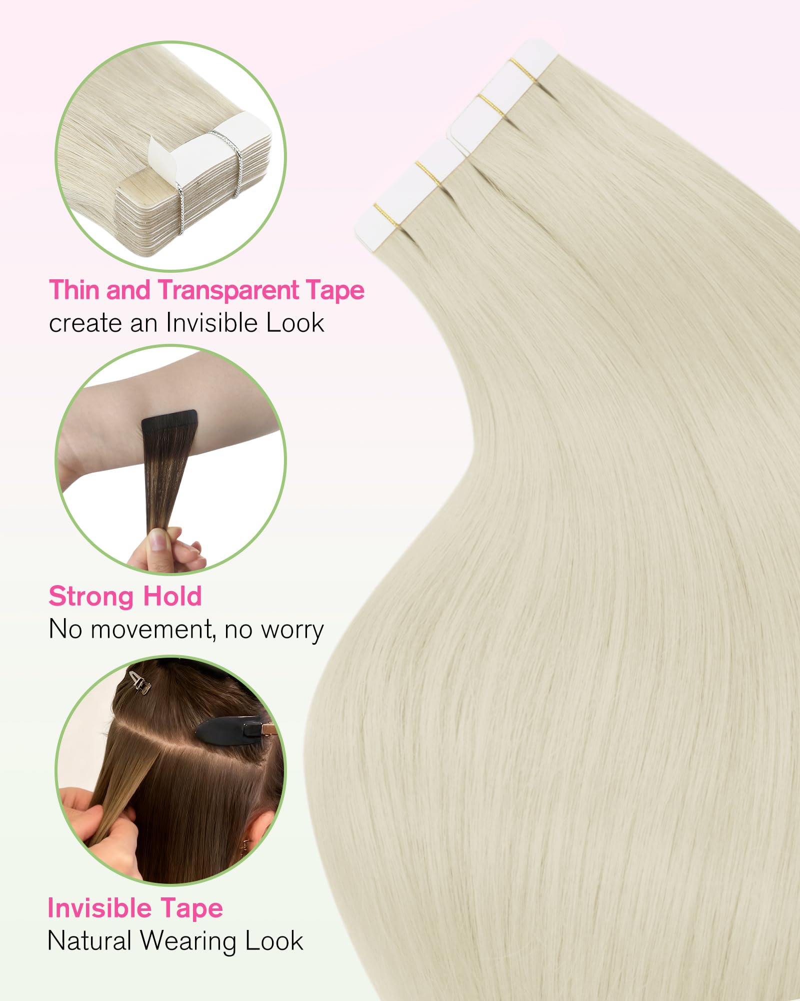 YoungSee Tape Extensions Echthaar Platinblond,Echthaar Extensions Tape Blond,Echt Haar Tape-in Extension Kurz,Tapes Haarverlängerung,Tapes Echthaar-Extensions für Damen,30 cm,30g,20pcs,60A