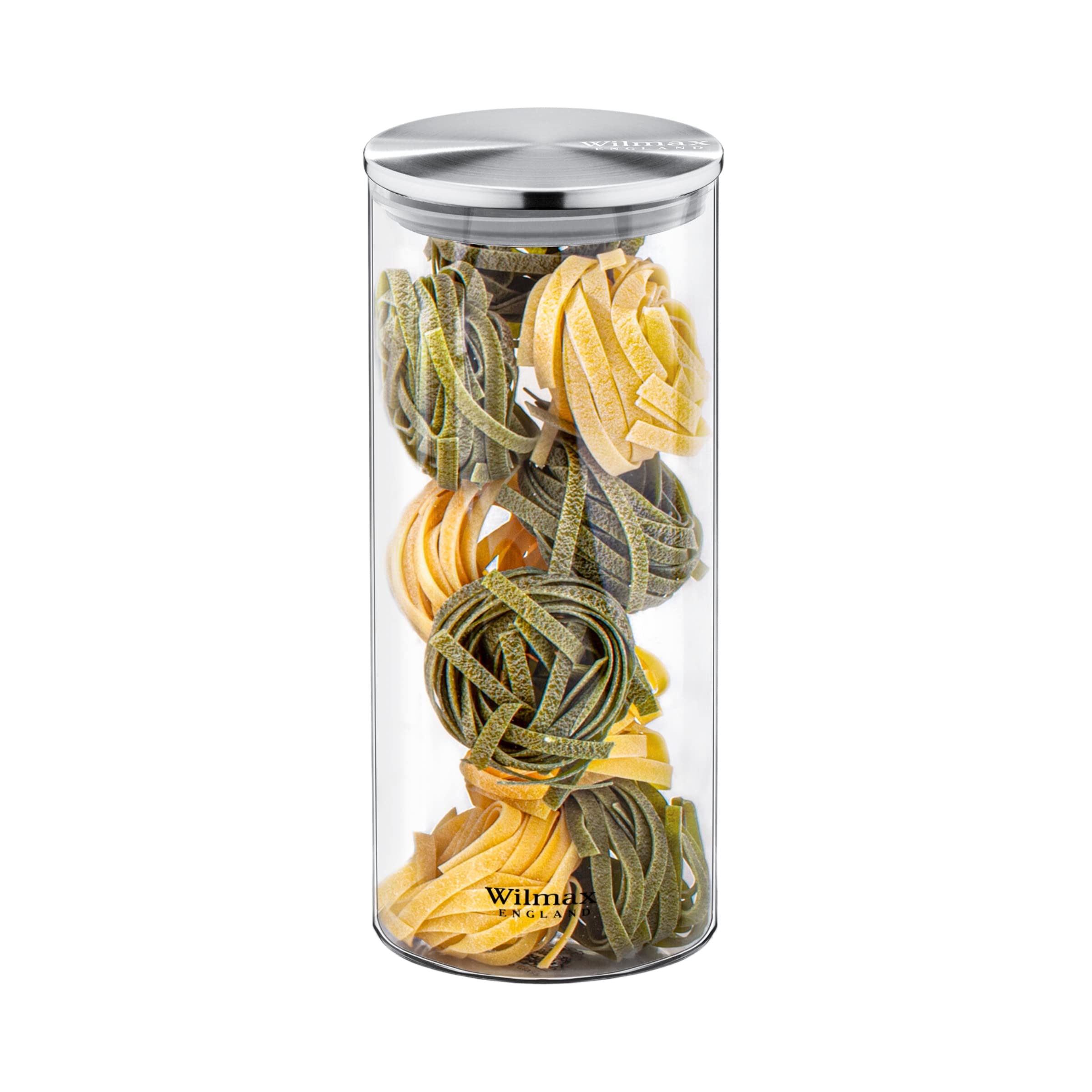 WILMAX - Contenitori in vetro con coperchio in metallo - Barattoli per spezie - Contenitori con coperchio a vite - Contenitori per la cucina - Lavabili in lavastoviglie, set da 2, 1500 ml