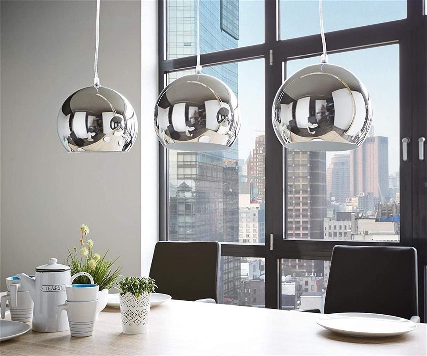 Lampe suspendue moderne boule en verre argenté salon et chambre