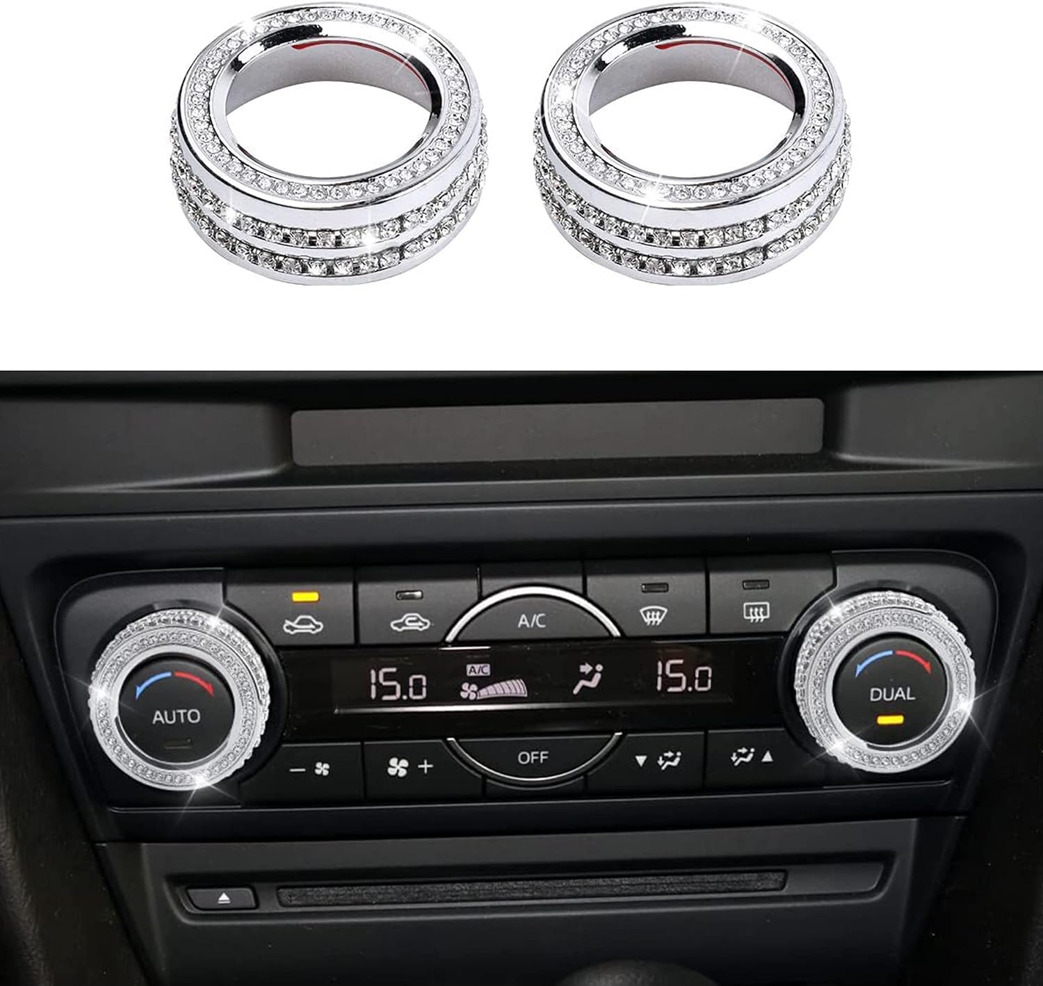 CONGCONG for Mazda Accessories AC Button Bling Crystal Accessory Interior Knob Cover compatible with Mazda 3/Mazda 6/CX-5/CX-9 (AC key 2 pieces A)