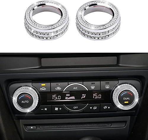 CONGCONG Para Mazda Accessories AC Button Bling Crystal Accesorio Cubierta de perilla interior compatible con Mazda 3Mazda 6CX-5CX-9 (llave de CA 2