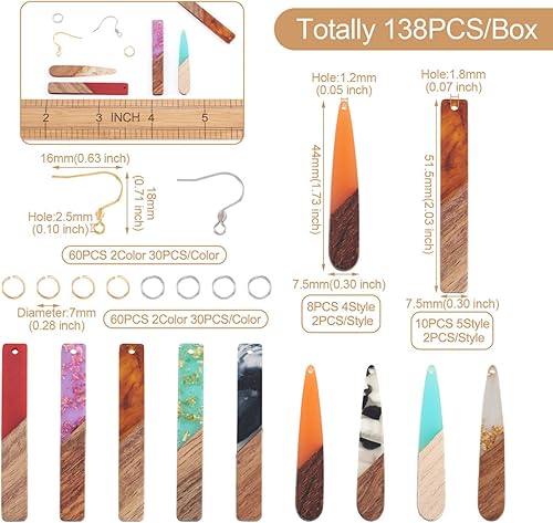 Miniatura 4 de Mega Pet 18 aretes de resina de madera de nogal, lágrima y colgantes rectangulares con lámina dorada para pulseras, collares, aretes, agujero