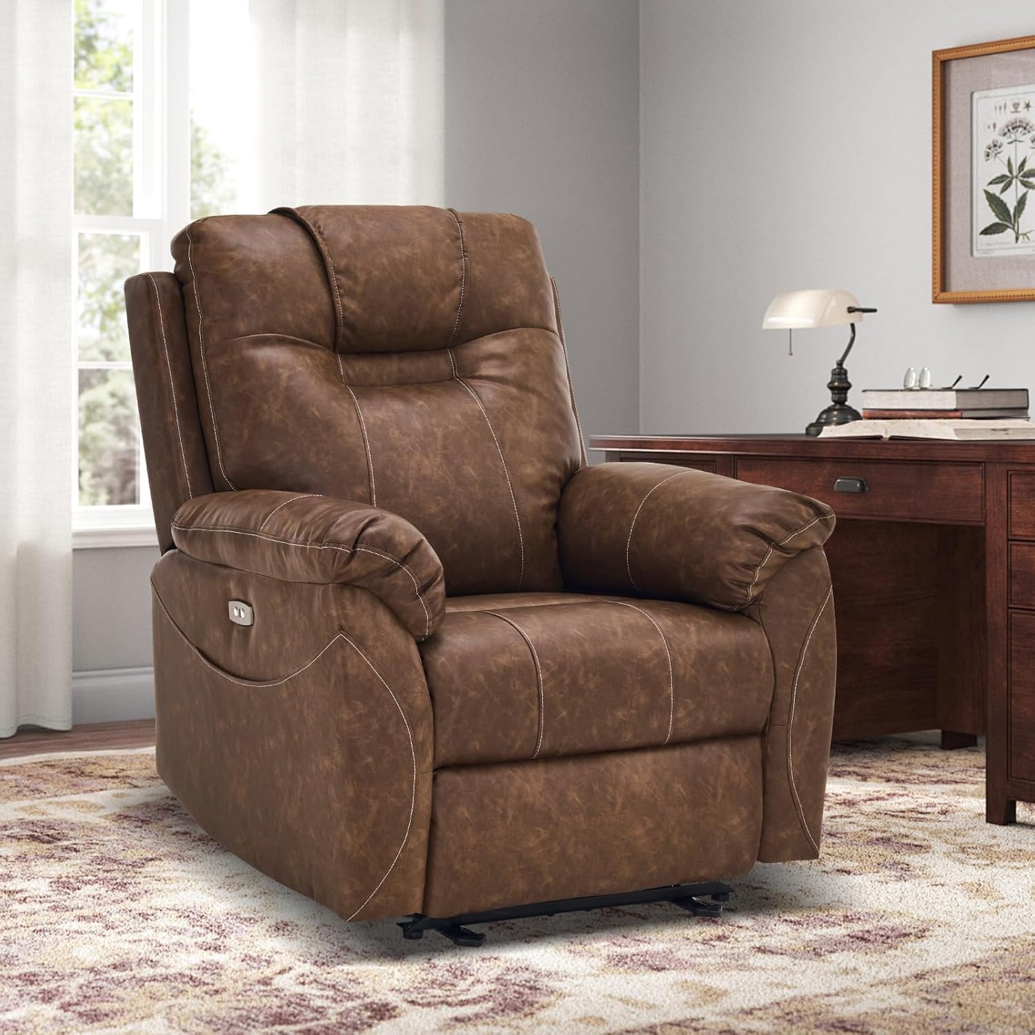 Electric Recliner Chairs for Adults with Massage and Heat - Power Recliner Chair with Extended Footrest - Recliner Chair with USB Ports for Living Room, Home Theater Seating (Dark Brown)