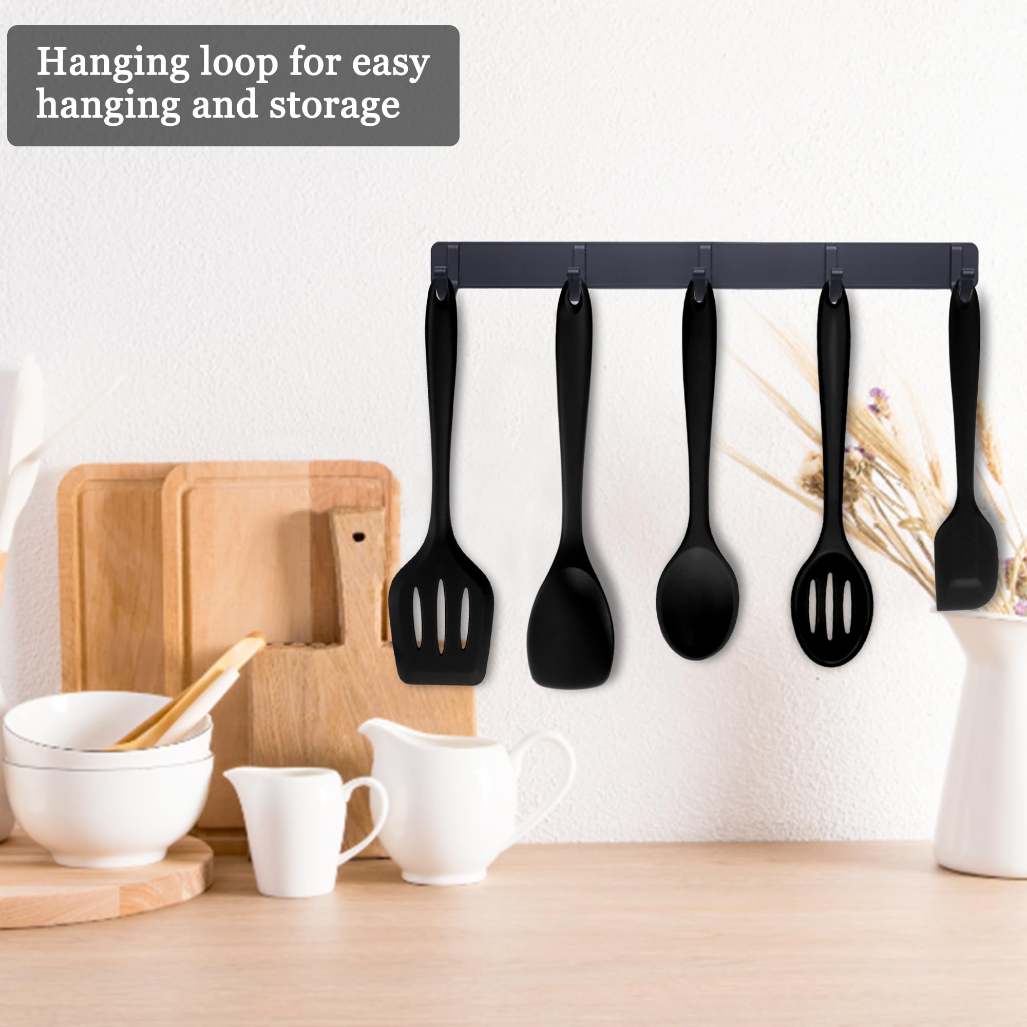 E-far Set di 10 utensili da cucina in silicone, resistenti al calore, per pentole antiaderenti, utensili da cucina con spatola, cucchiaio, spatola scanalata, atossici e lavabili in lavastoviglie