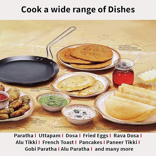 Miniatura 5 de Hawkins Futura NFT30 - Tawa plana de 11.8 in, antiadherente, mango de acero inoxidable, Tawa con borde, sartén para panqueques, color negro