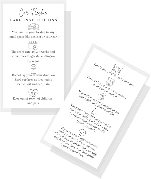 Boutique Marketing LLC Car Freshie Instruction Card | 50 Pack 2 in x 3.5 inches Business Size Supplies for DIY Crafters Using Freshies Silicone Molds and Beads White with Black Design