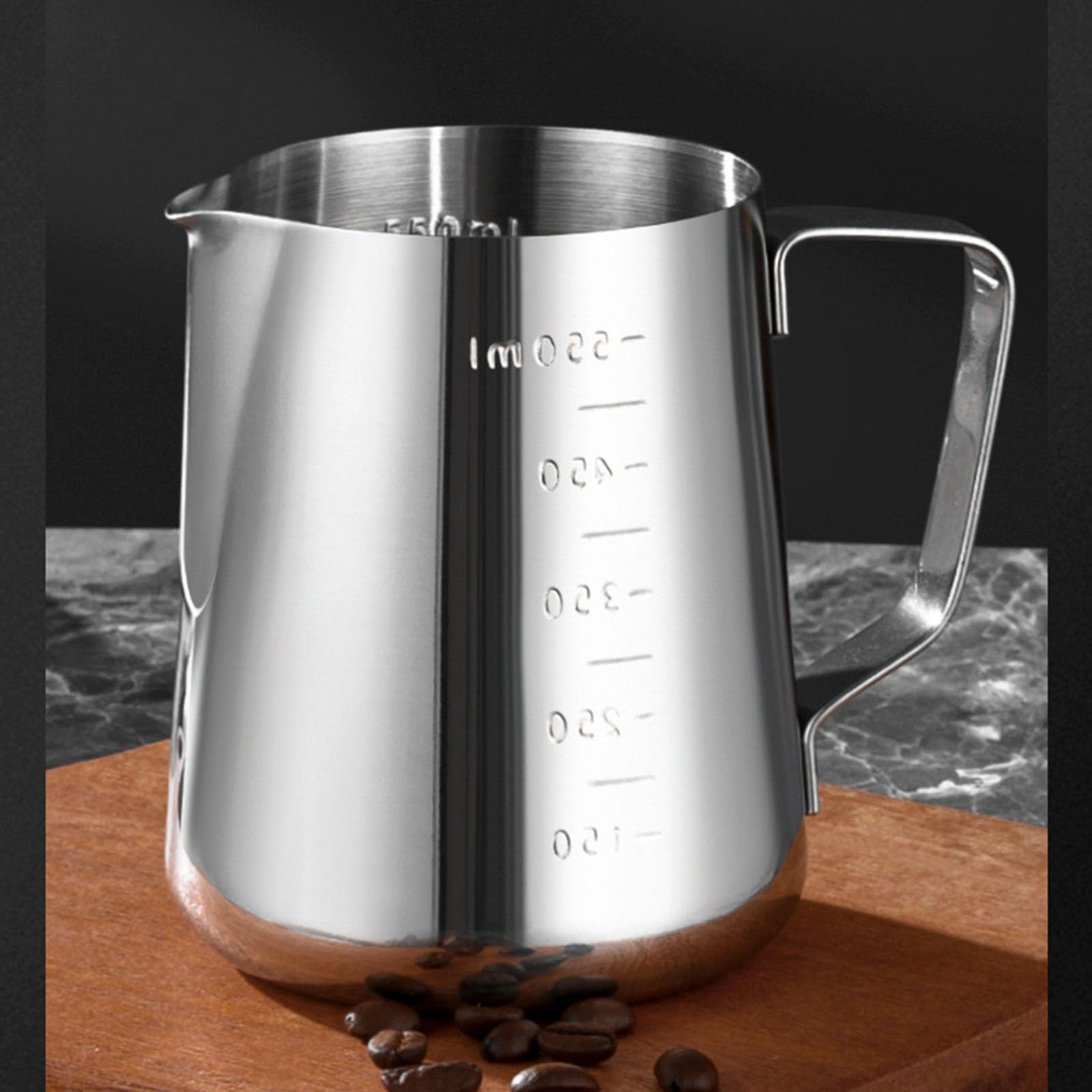 Dzbanek na mleko ze stali nierdzewnej 550 ml ze znakiem pomiarowym i piórem do latte art – idealny dla miłośników cappuccino i kawy, srebrny dzbanek do spieniania mleka dla baristów i użytku domowego