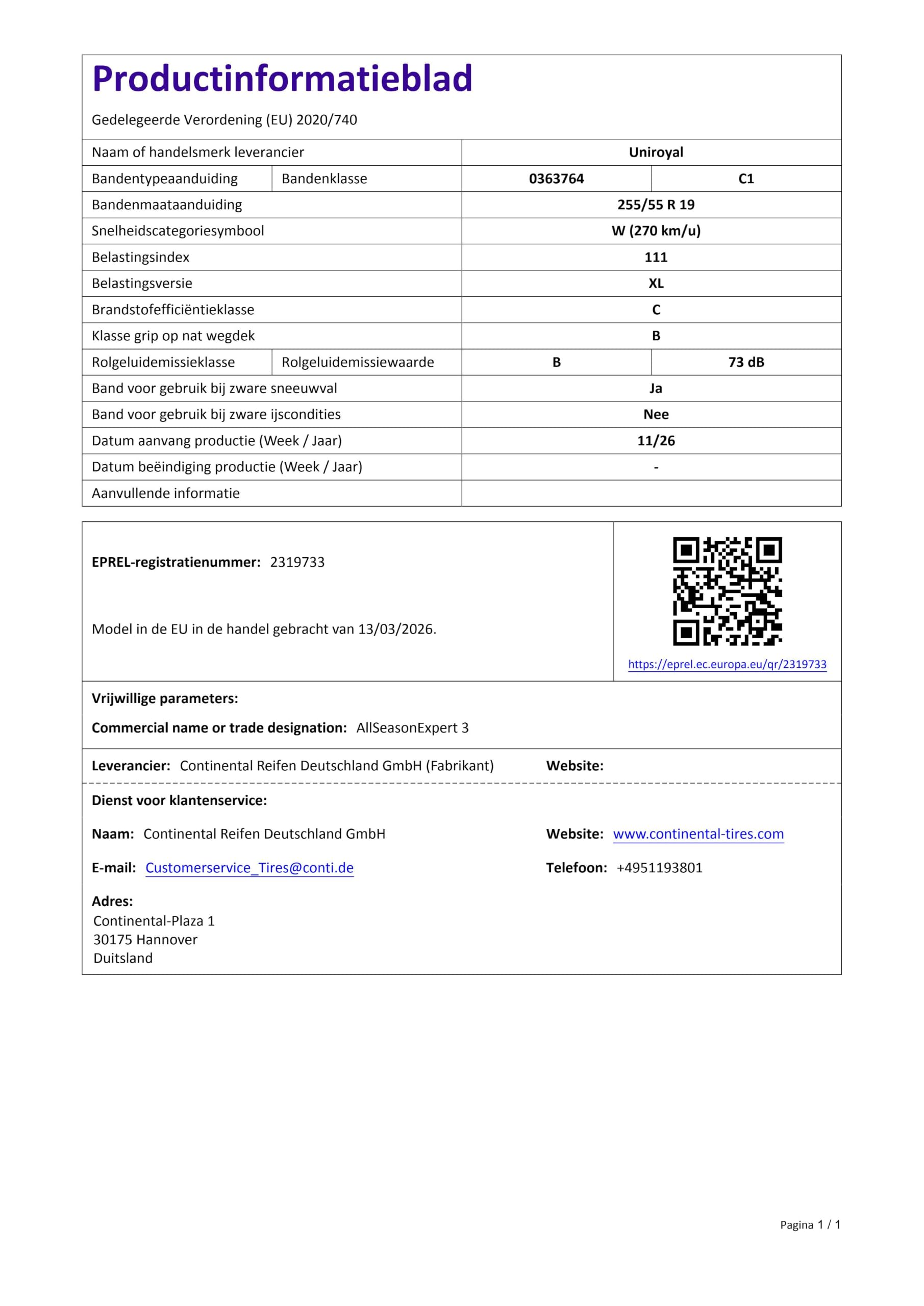UNIROYAL 255/55 R19 111W Opona 4 sezonowa terenowa