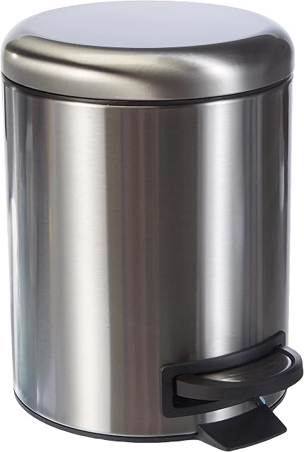 Amazon Basics Stainless Steel Dustbin with Manual Foot Lever - Round, 5L