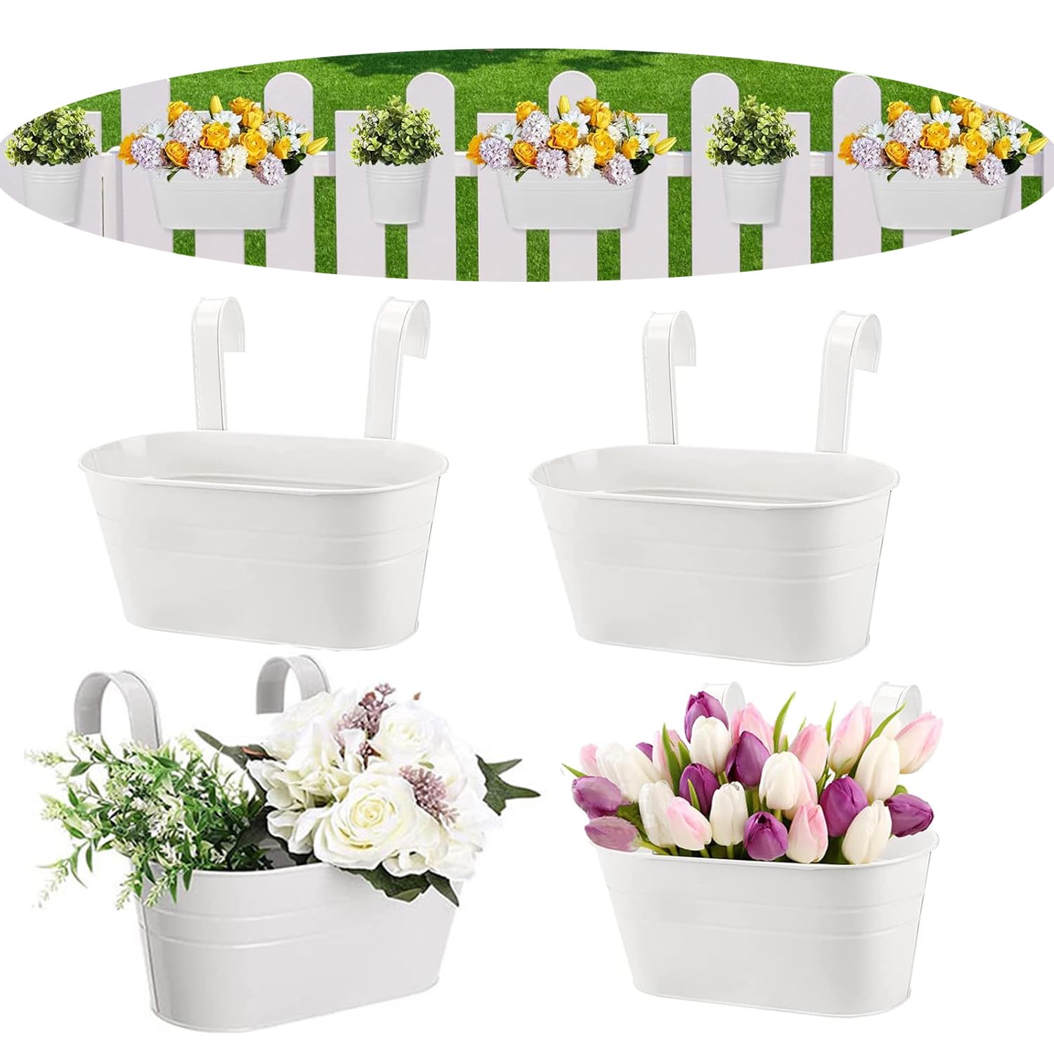 BSTMOME 4 Pack Hanging Flower Pots, Garden Pots Balcony Planters