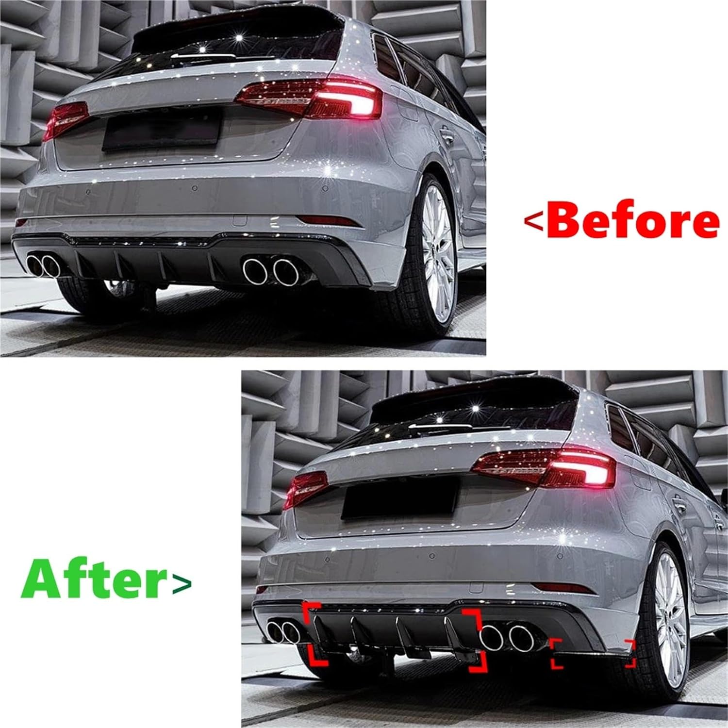 車用リアバンパーリップディフューザースポイラー ABSプロテクター 衝突装飾 改造済み S3 8V ハッチバック 2017 2018