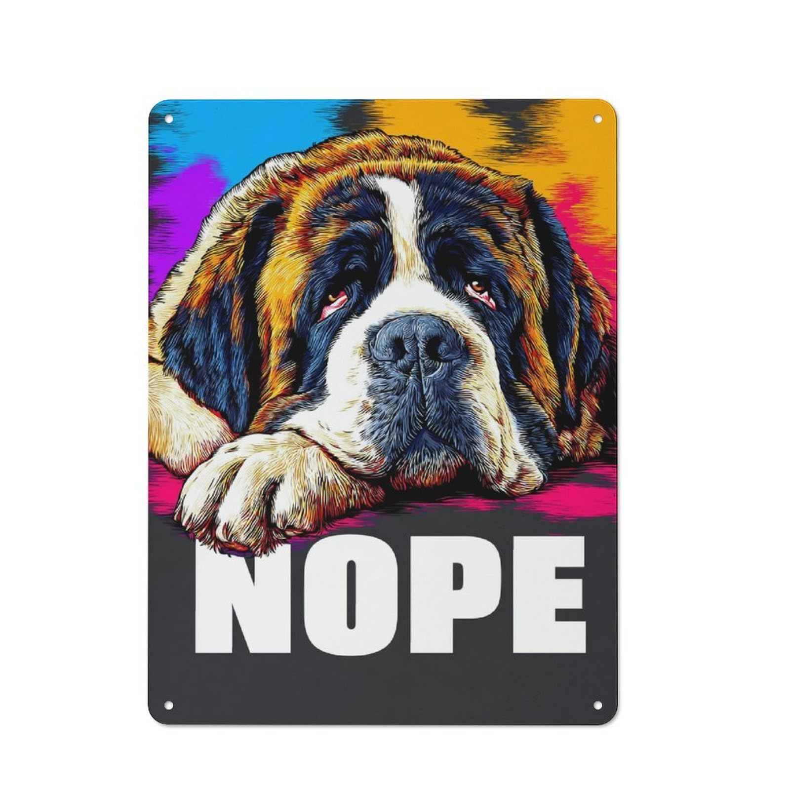 Junmoney Colorful Saint Bernard Nope! Shed Style Rustic Tin Sign 40X30cm Featuring Utility Space Decor For Conservatory, Home Bar Or Utility Room