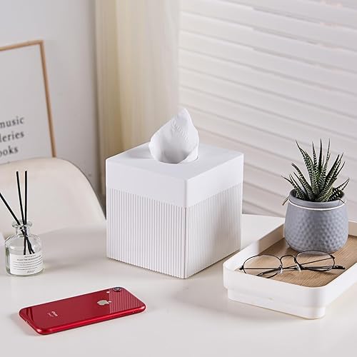 Miniatura 8 de Caja de pañuelos blanca cuadrada de resina para decoración del hogar, soporte de caja de pañuelos de mármol acanalado vertido a mano  Caja de