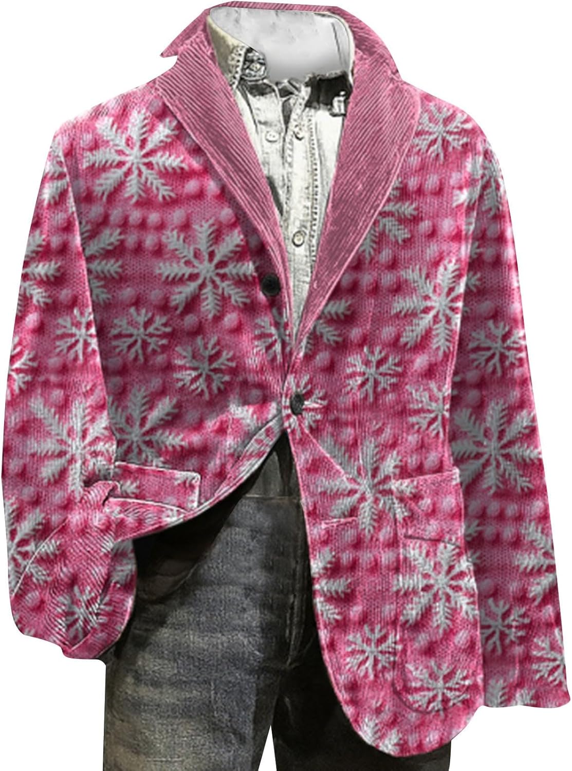 Men's Ugly Christmas Blazer Corduroy Slim Fit Holiday Party Suit Jacket One Button Xmas Print Business Office Blazers