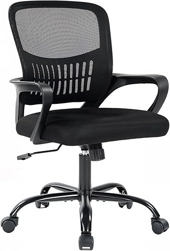Miniatura 1 de DUMOS Silla de computadora de oficina en casa, escritorio ergonómico de respaldo medio con soporte lumbar y modo mecedor, altura ajustable con