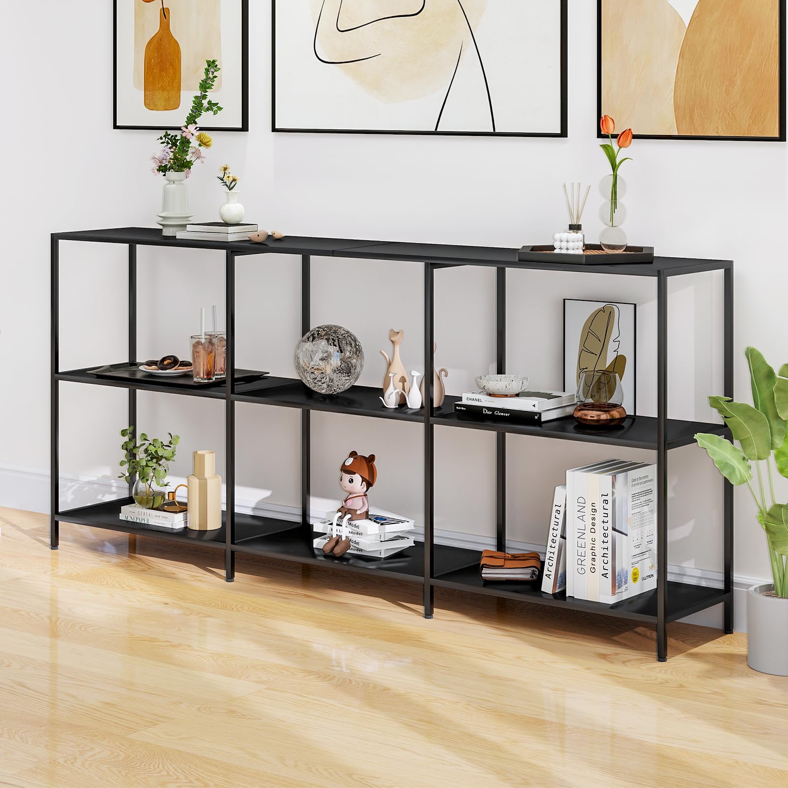HDANI Konsolentisch Schmaler,3 Ablagen,Metall Flurtisch,Schwarz,180x30x80cm