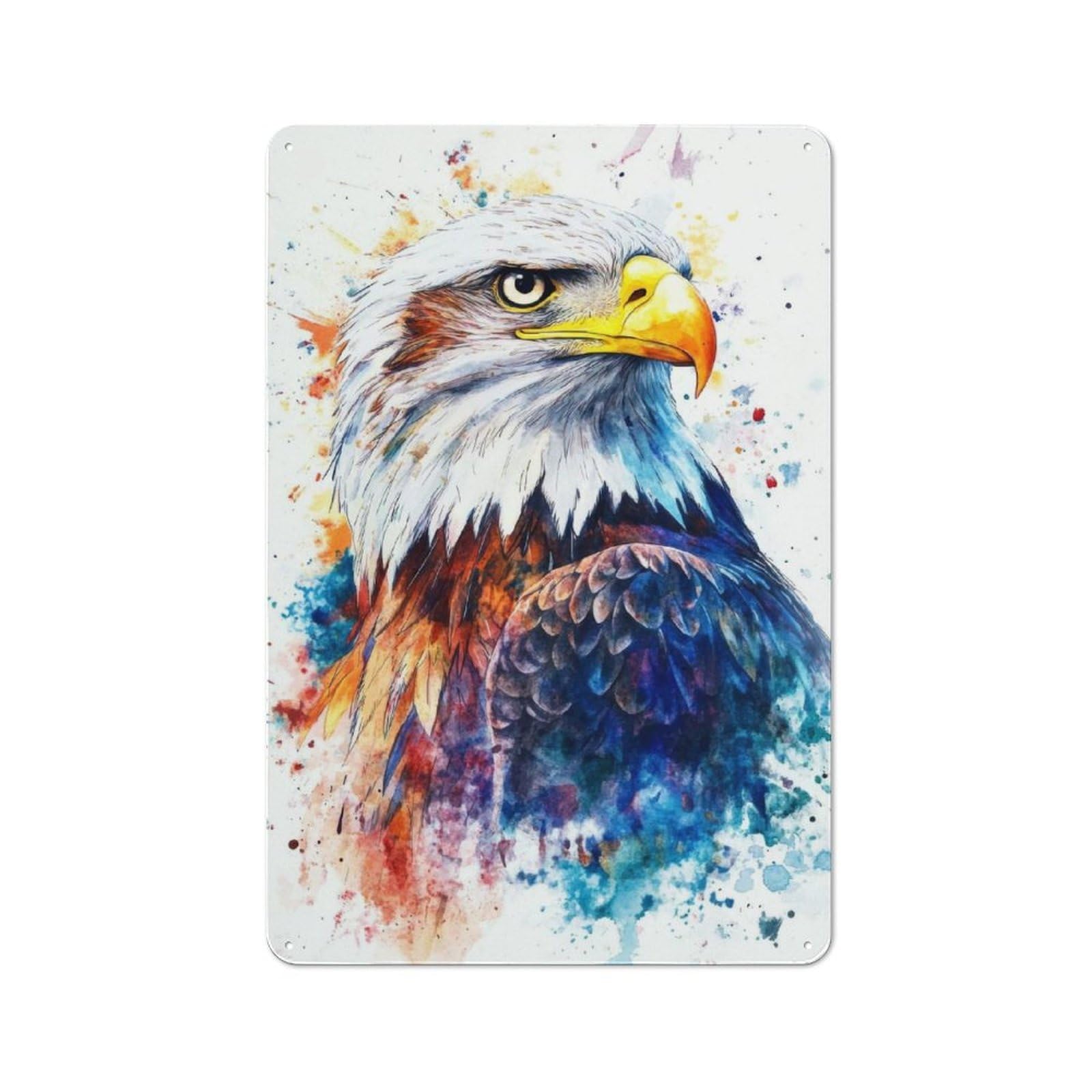 Junmoney Watercolor Bald Eagle Tin Wall Plaque 30X20cm With For Hobby Room Or Studio, For Updating Hobby Room And Studio After Moving