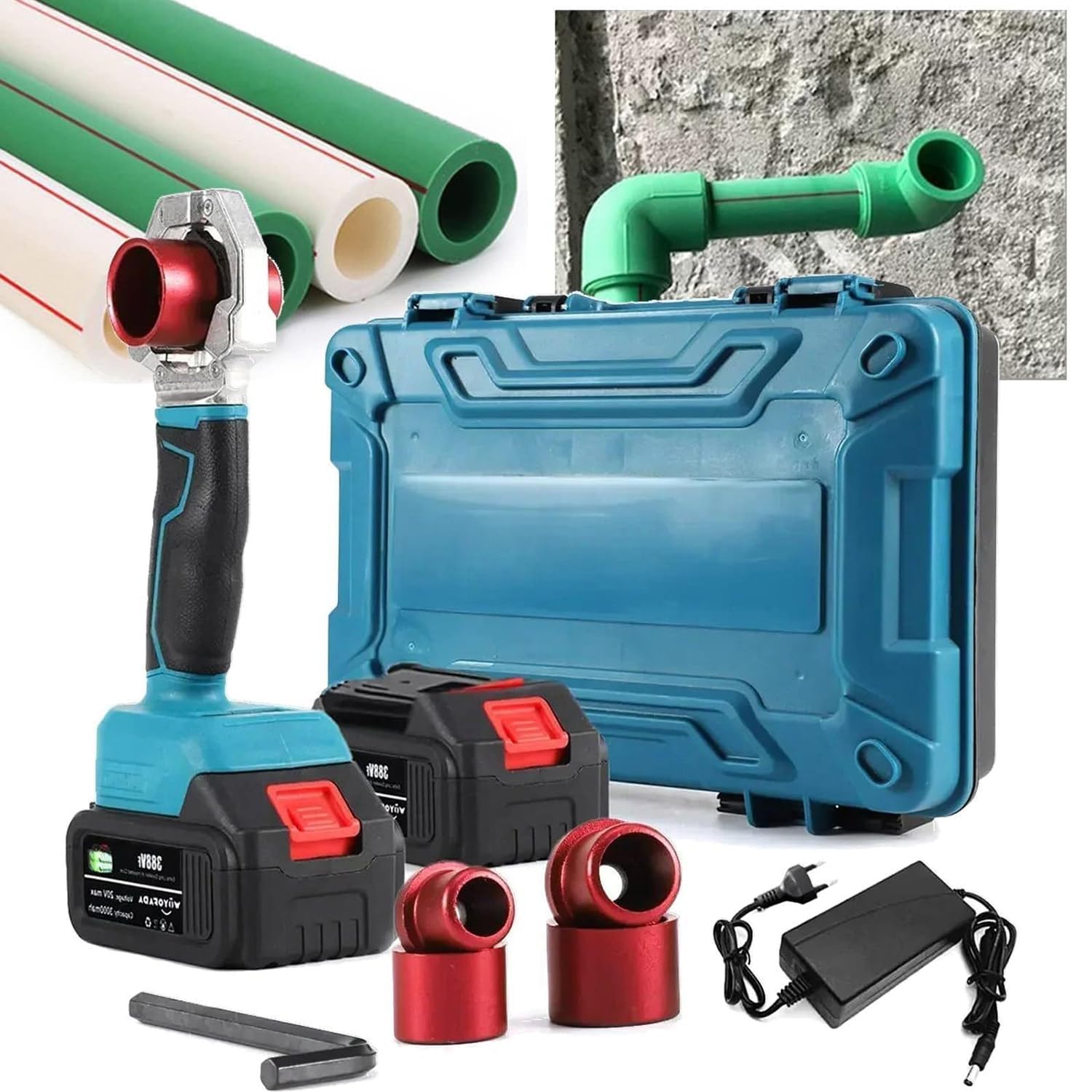Kit per saldatura a fusione portatile senza fili, 6 testine, controllo della temperatura 200-340 ℃ per installazione di tubi PPR PE HDPE